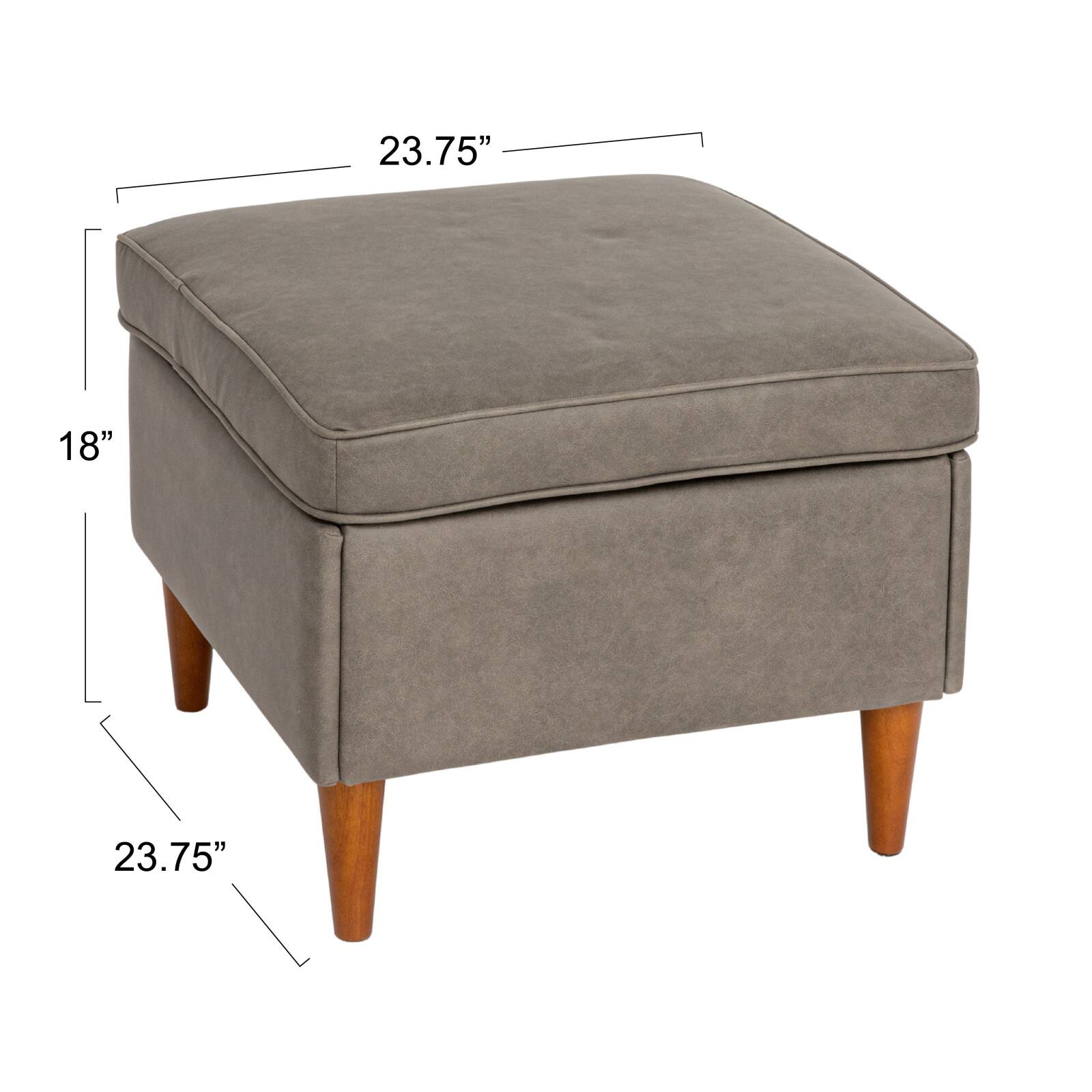 Hello Honey&#xAE; Atley Ash Gray Vegan Leather Upholstered Modern Storage Ottoman