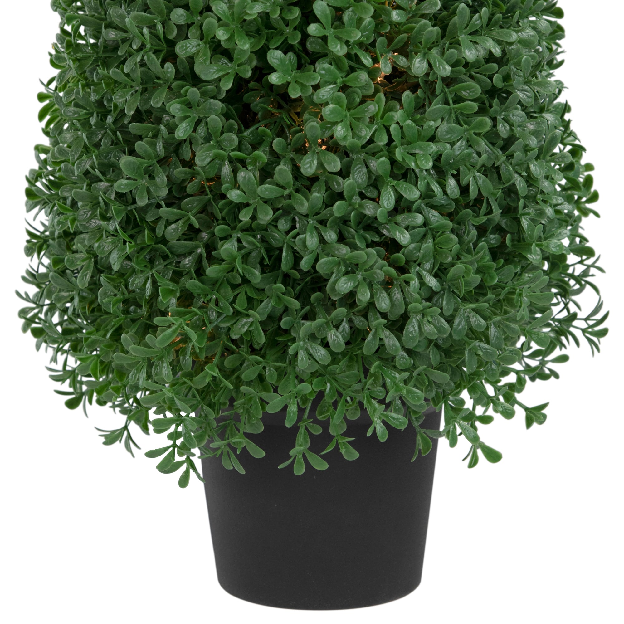 18" Pre-Lit Artificial Boxwood Cone Topiary Tree with Round Pot, Clear Lights