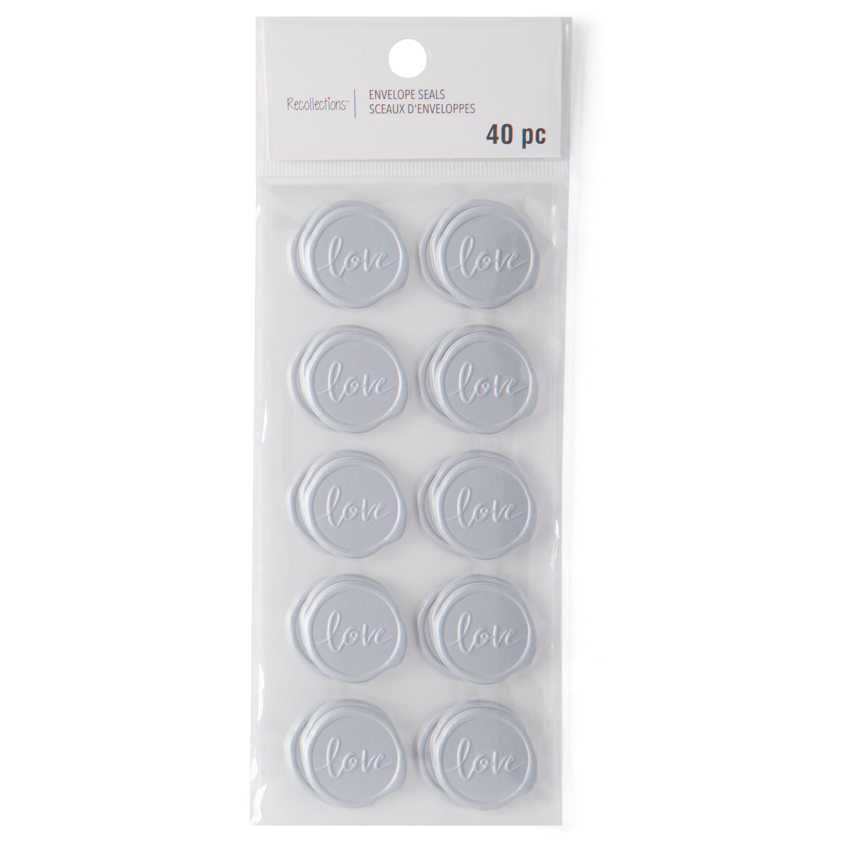 12 Packs: 40 ct. (480 total) Silver Love Faux Wax Envelope Seals by Recollections&#x2122;