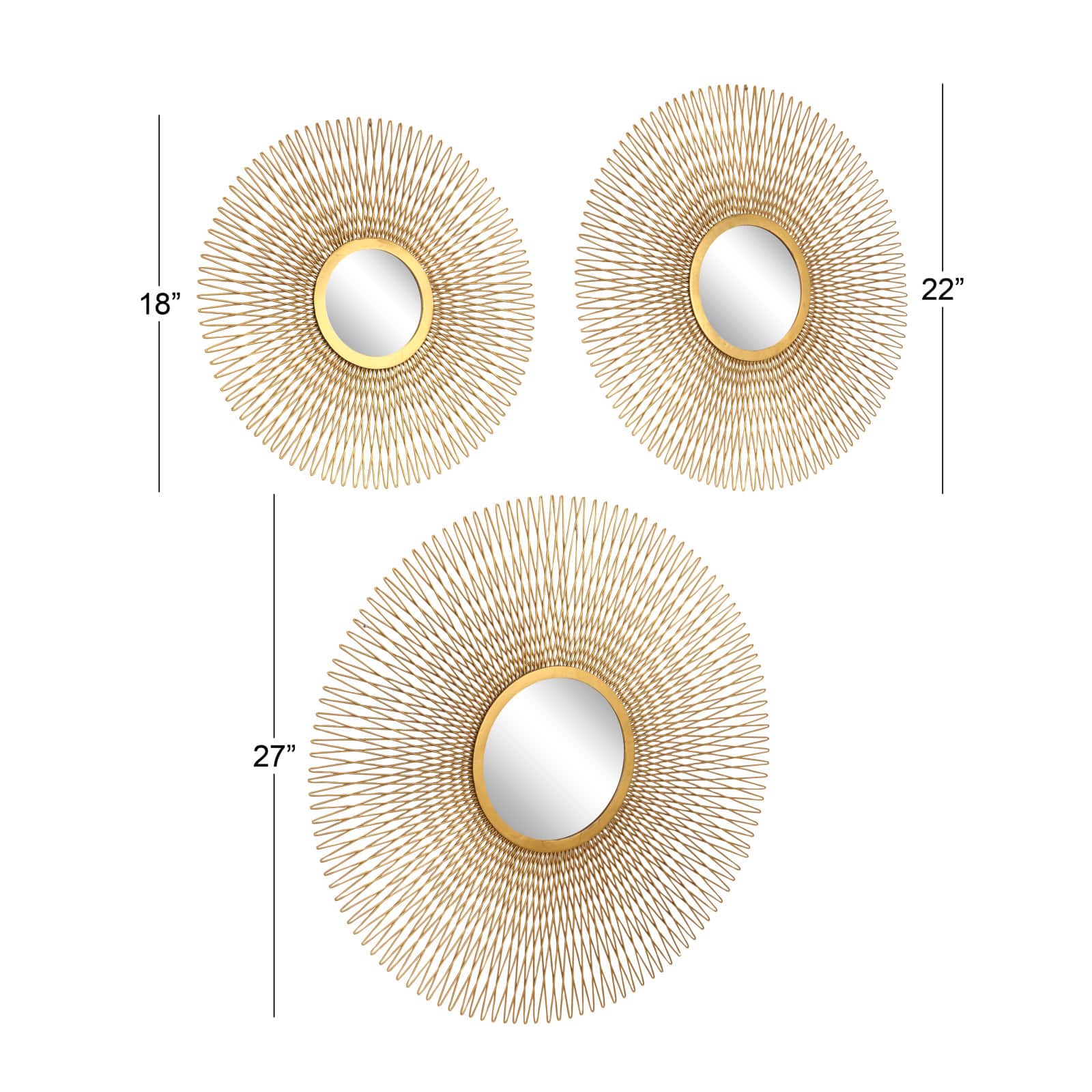 Gold Sunburst Tin Glam Wall Mirrors Set