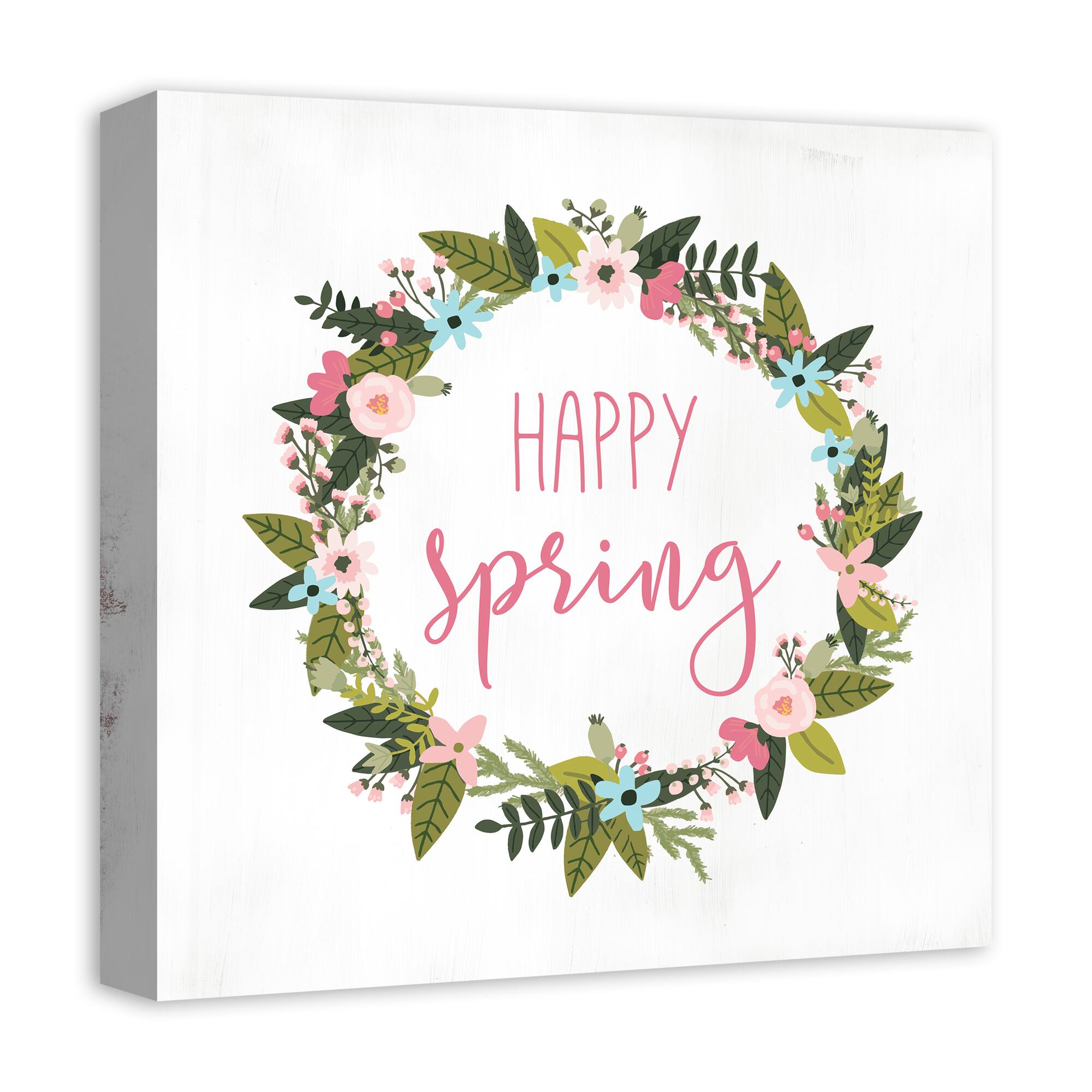 Happy Spring Wreath 16" x 16" Canvas Wall Art