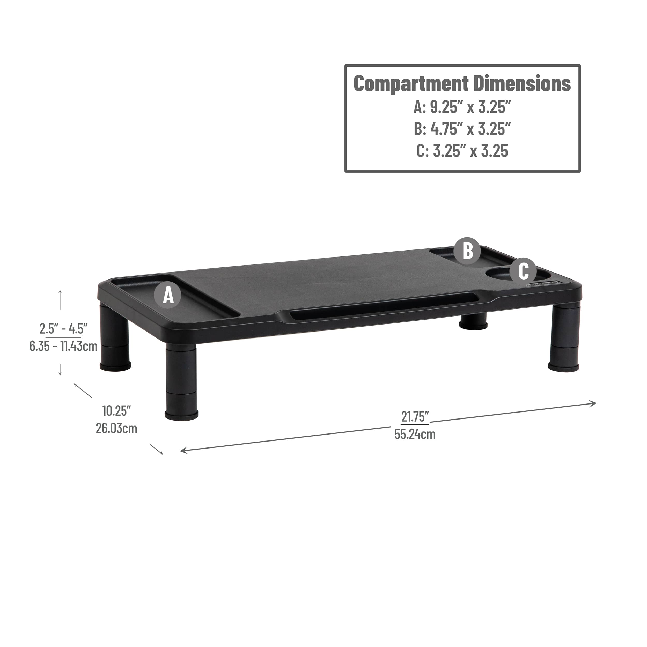 Mind Reader Monitor Stand, Laptop Riser, Desktop Organizer, Office, Plastic, Set of 2, Black