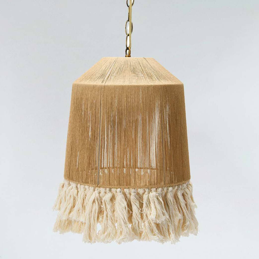 Hello Honey® 16" Coastal Pendant Lamp with Natural Paper Rope Shades, Fringe Detail and Iron Base