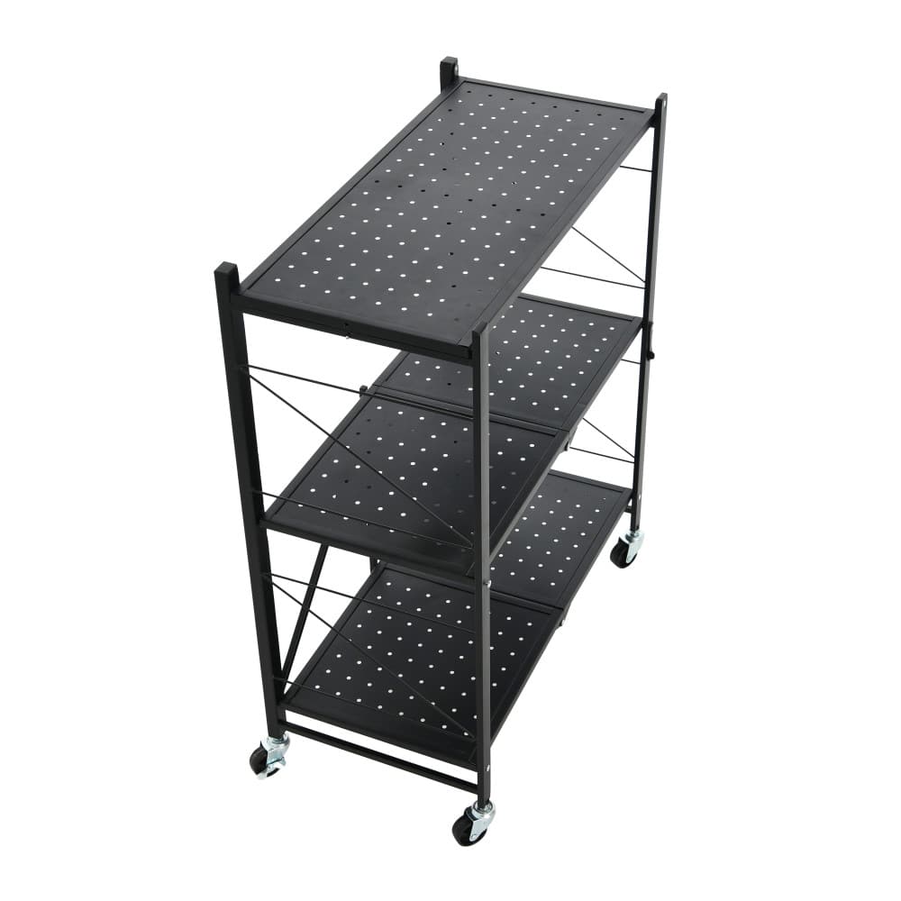 Household Essentials 34" Black Metal 3-Tier Foldable Utility Rack