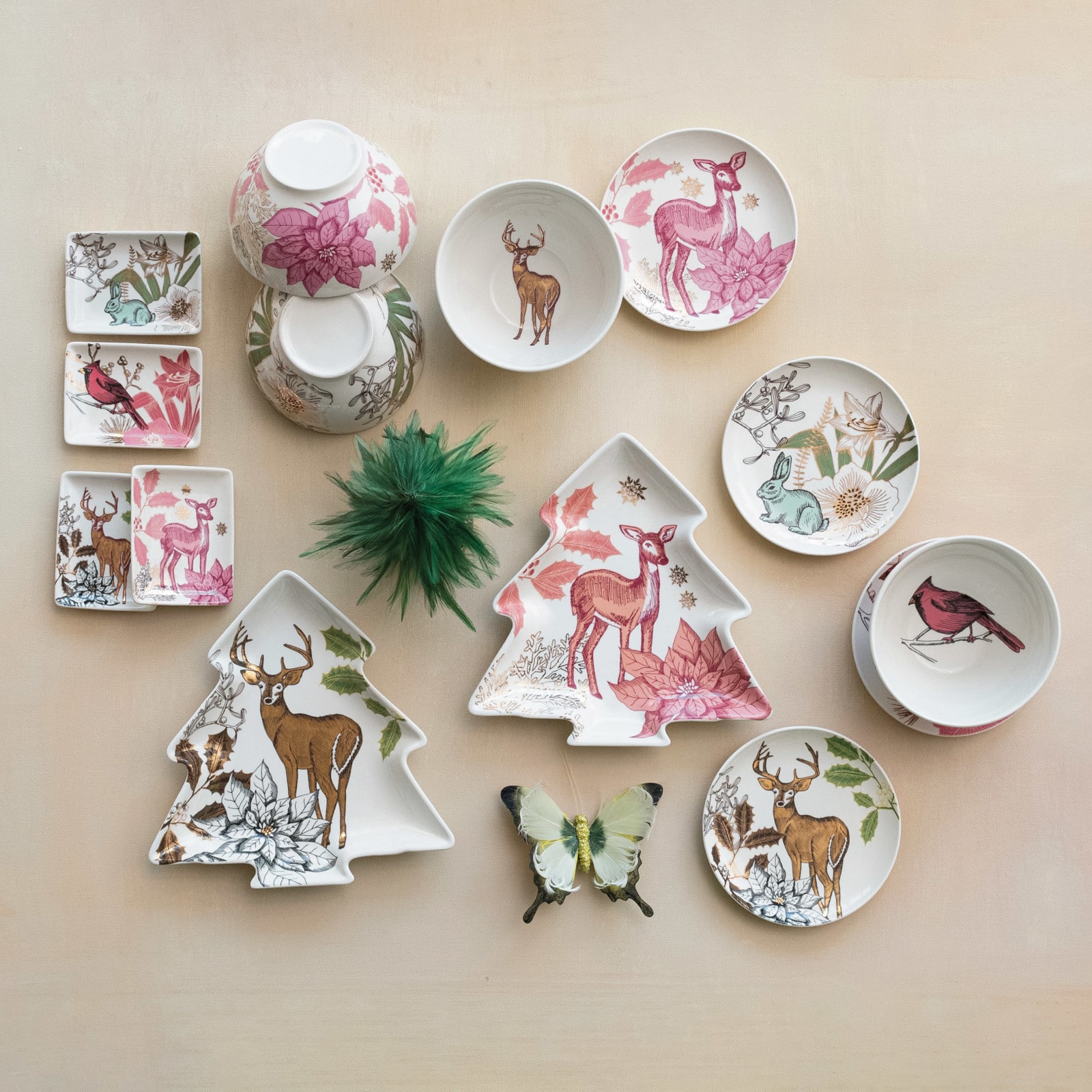 Hello Honey&#xAE; 9&#x22; Tree Shaped Deer Stoneware Plate Set