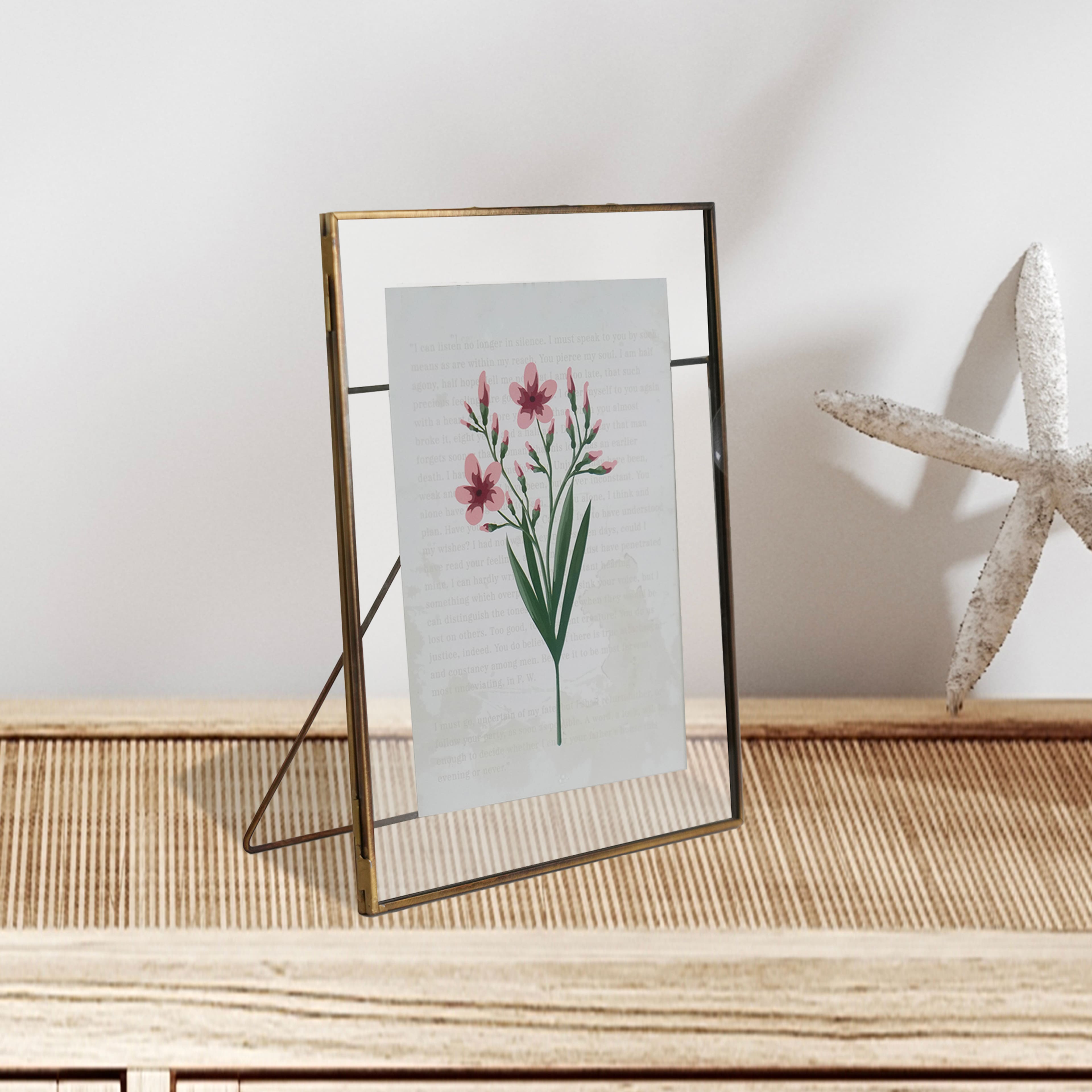 Just Jane 7&#x22; x 9&#x22; Brass Float Frame with Easel by Studio D&#xE9;cor&#xAE;