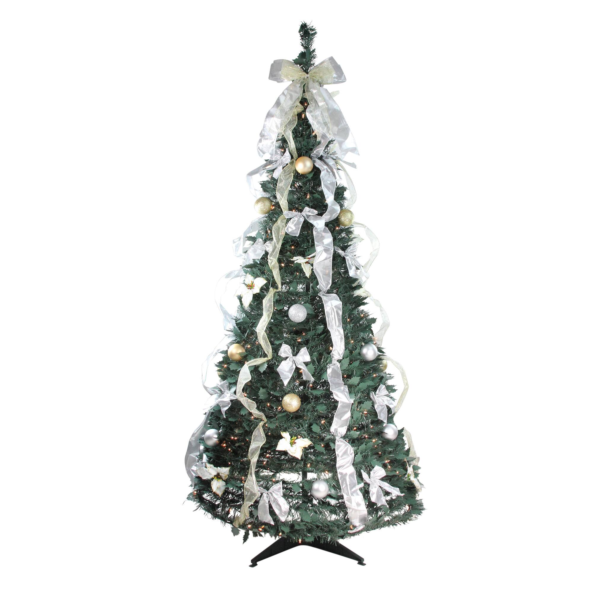 6ft. Pre-Lit Silver &#x26; Gold Decorated Pop-Up Artificial Christmas Tree, Clear Lights