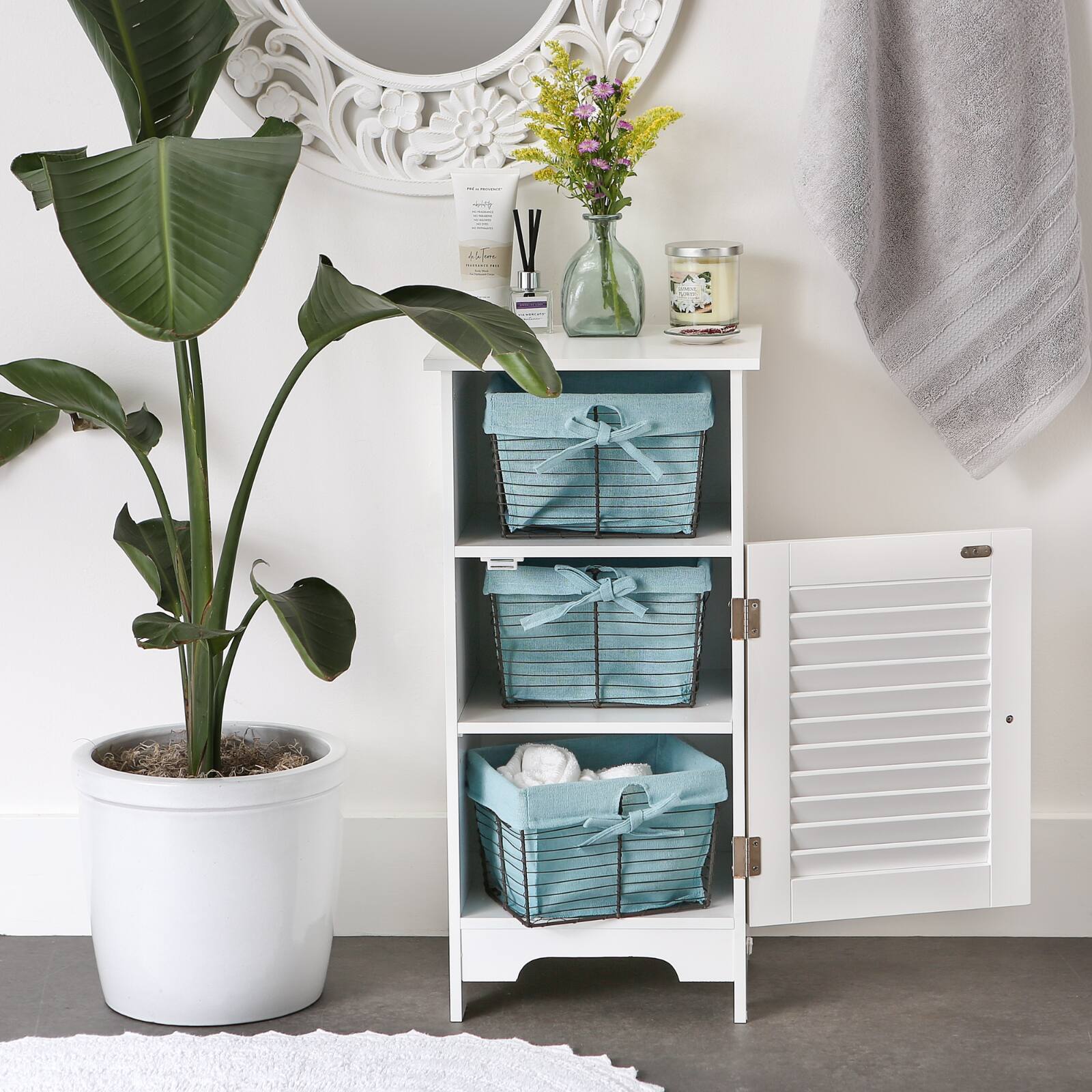 DII® Small Vintage Gray Chicken Wire Basket with Aqua Liner, 3ct.