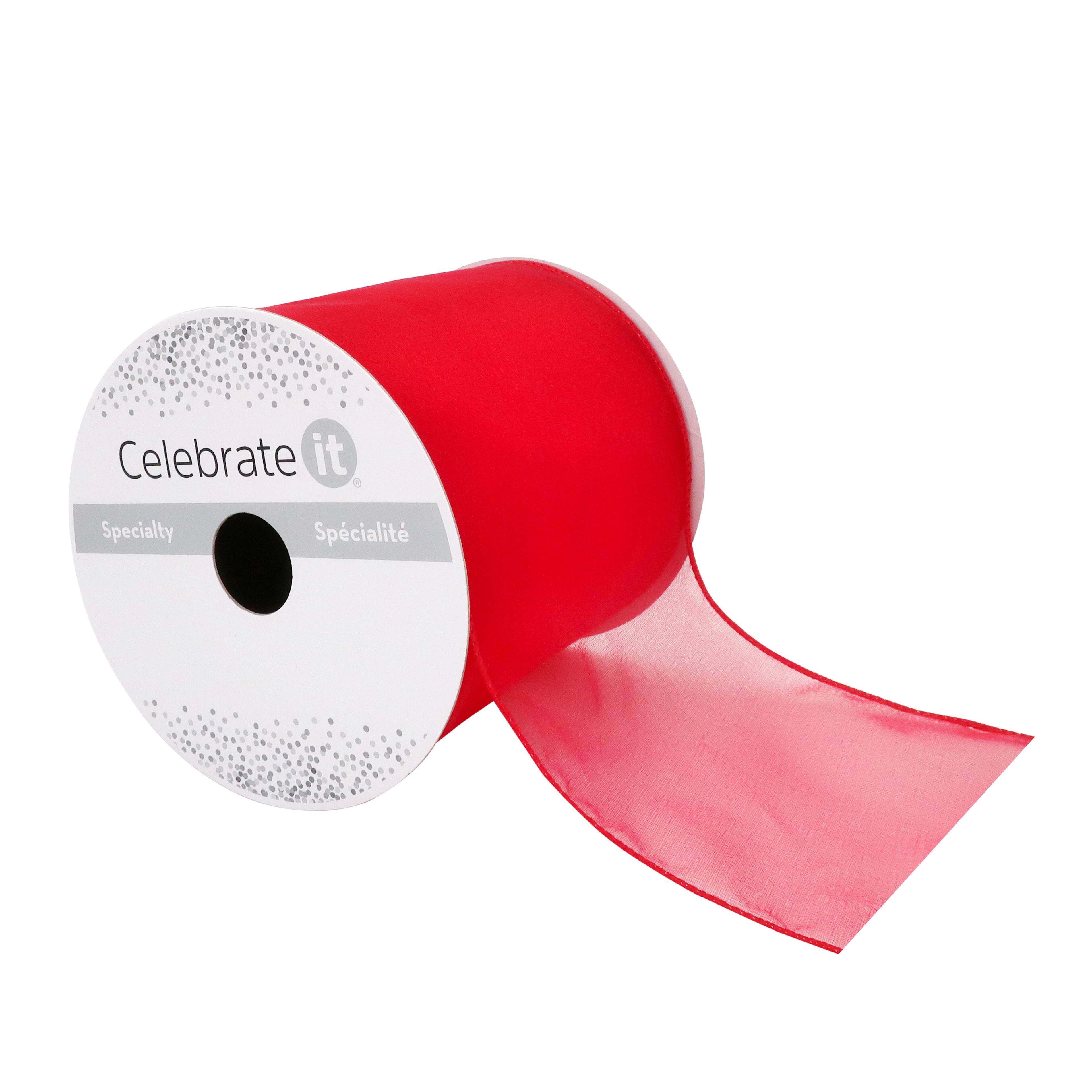 Red - Organza Ribbon Thick Wire Edge 25 Yards - ( W: 1-1/2 inch | L: 25 Yards )