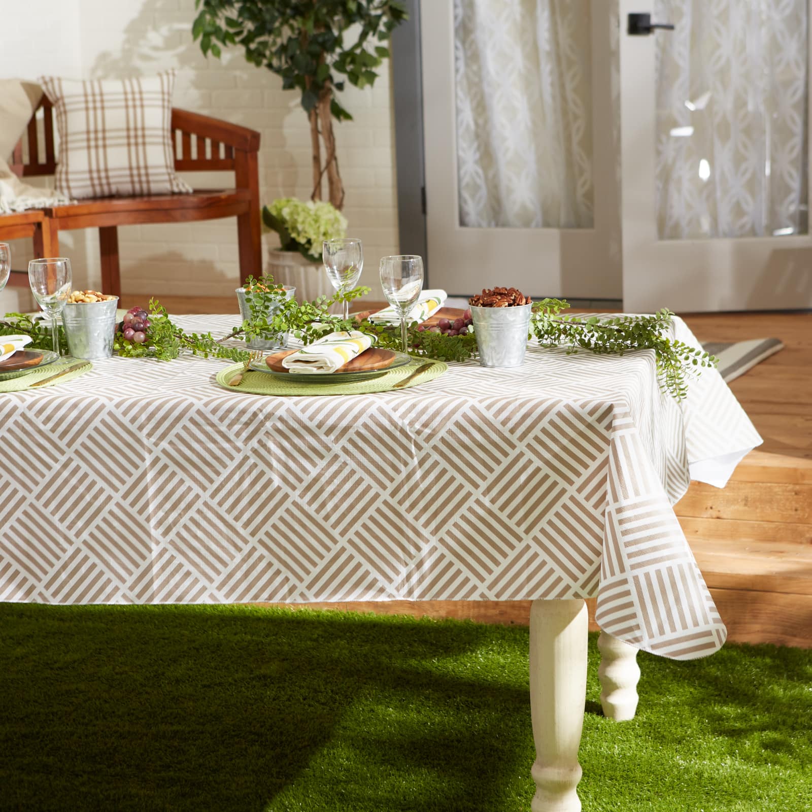 Stone Grid Vinyl Tablecloth 60&#x22; x 102&#x22;