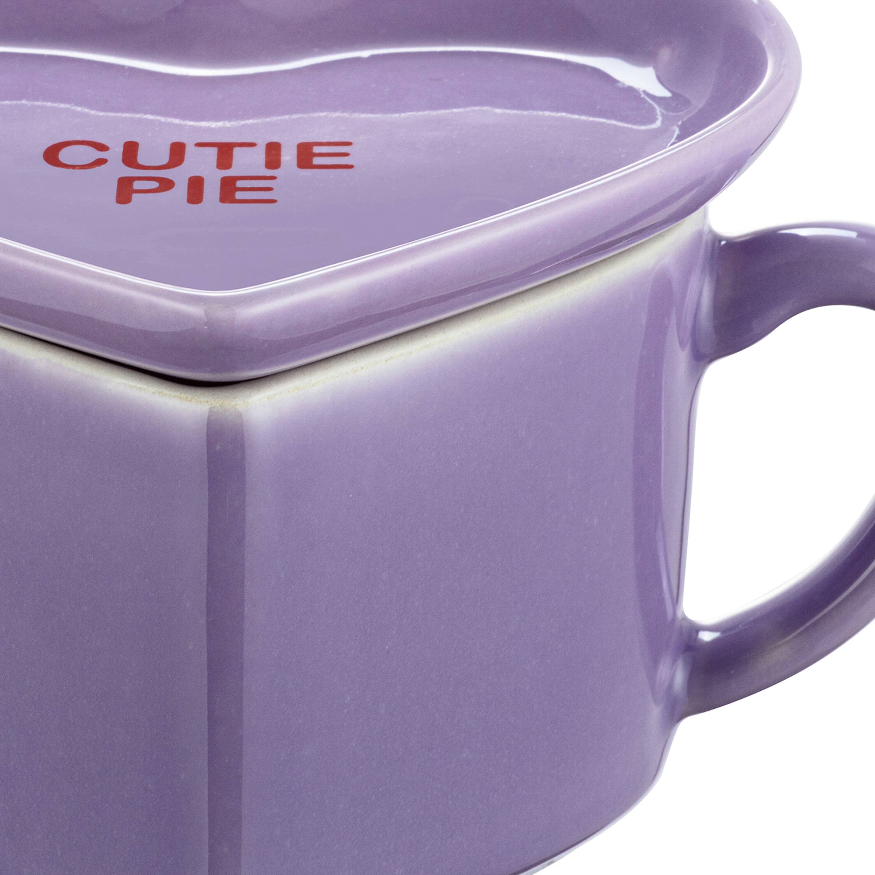 Miss Valentine Purple Ceramic Candy Heart Mug &#x26; Saucer