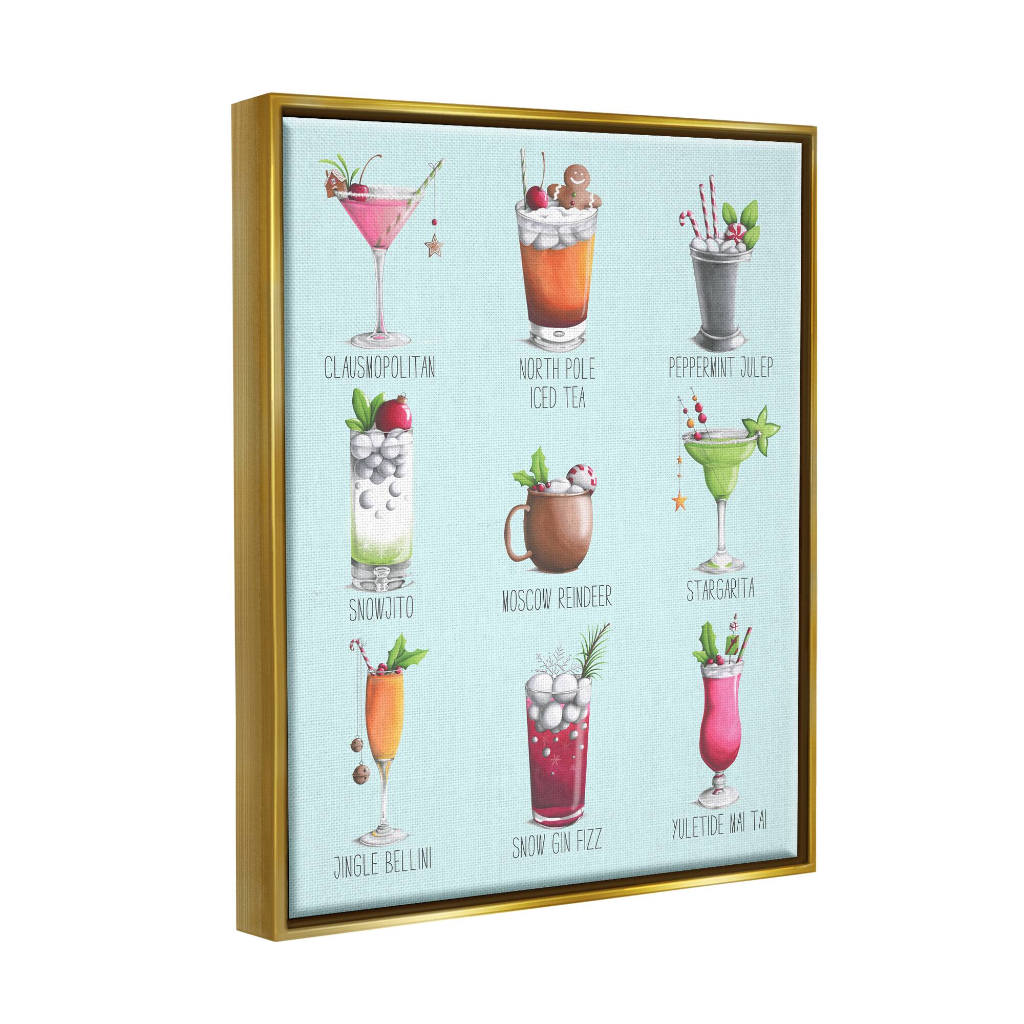 Stupell Industries Christmas Cocktails Seasonal Menu Framed Floater Canvas Wall Art
