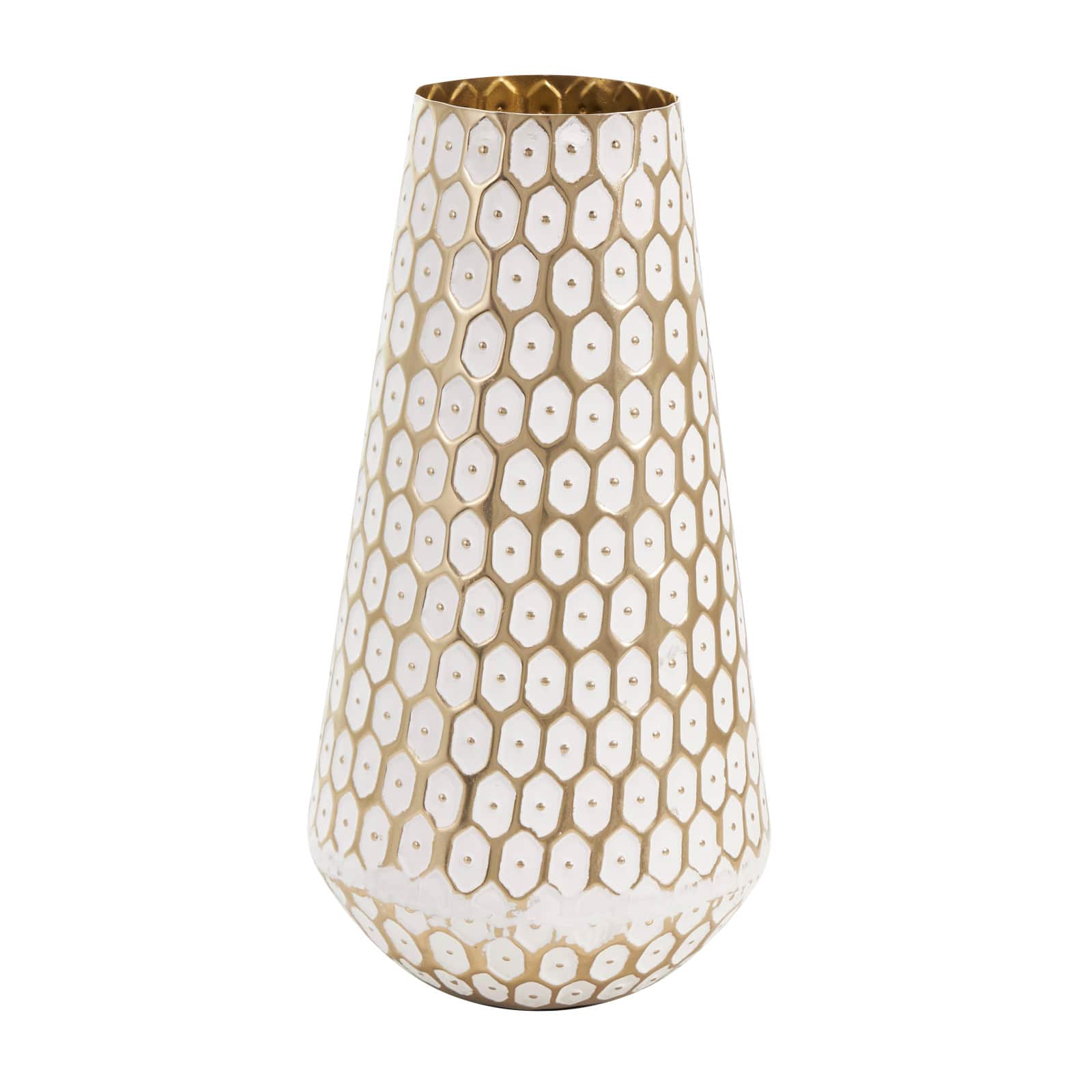 13&#x22; Gold &#x26; White Geometric Dot Metal Vase