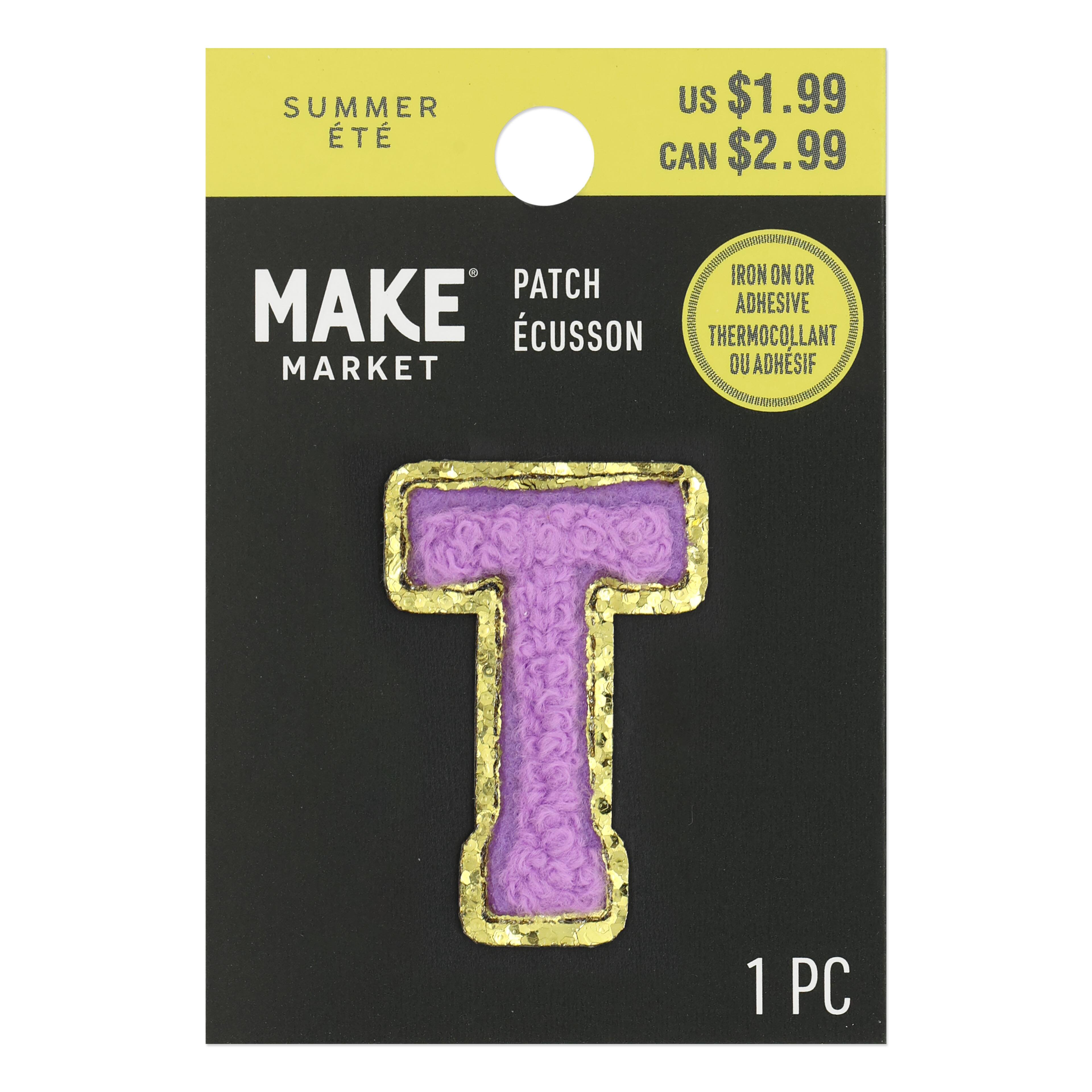 Mini Lavender Chenille Letter Iron On &#x26; Adhesive Patch by Make Market&#xAE;