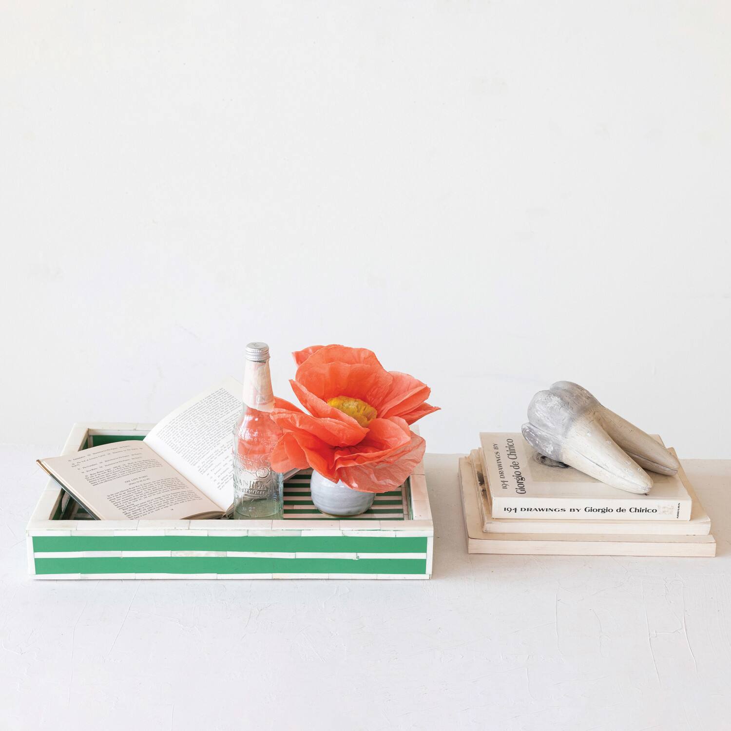 Hello Honey® 18" Green & Cream Reclaimed Wood Tray with Handles