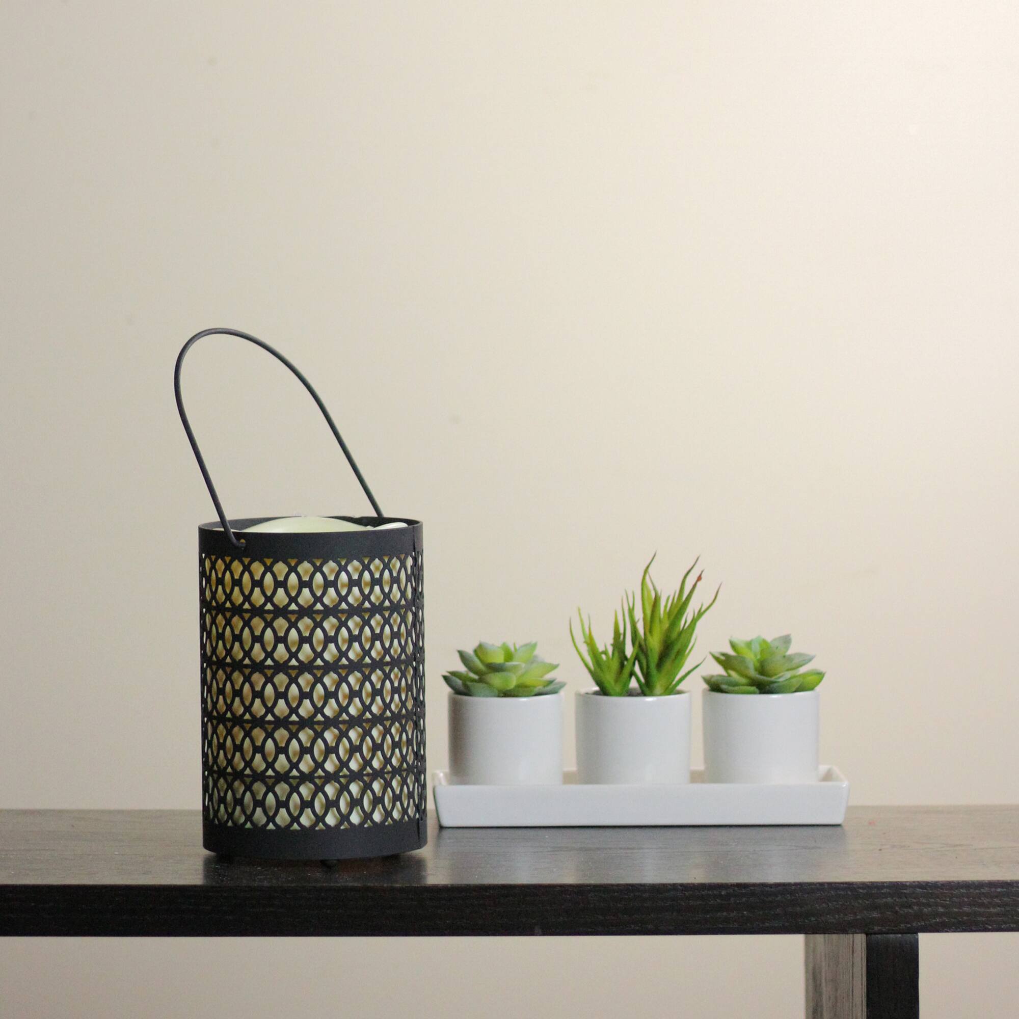 12" Opulent LED Candle Lantern with Timer, Black