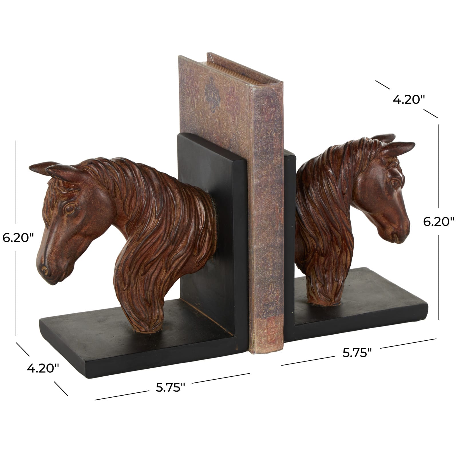 6&#x22; Copper Horse Head Bookends with Black Stands, 2ct.