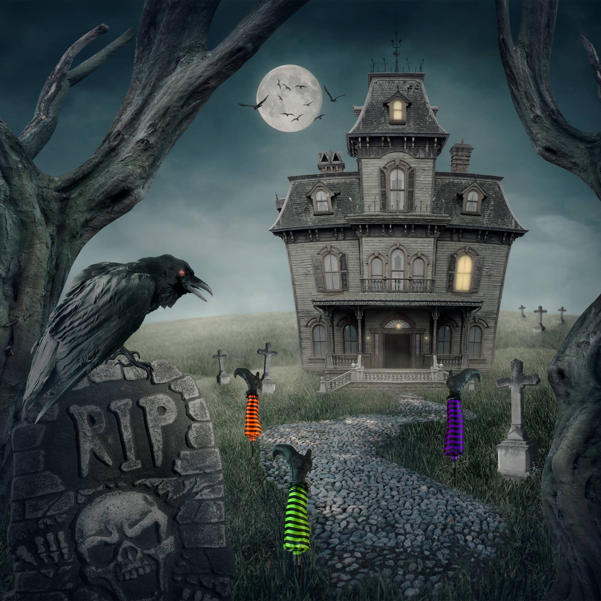 Striped Witch Leg Halloween Pathway Markers Set, 3ct. | Michaels