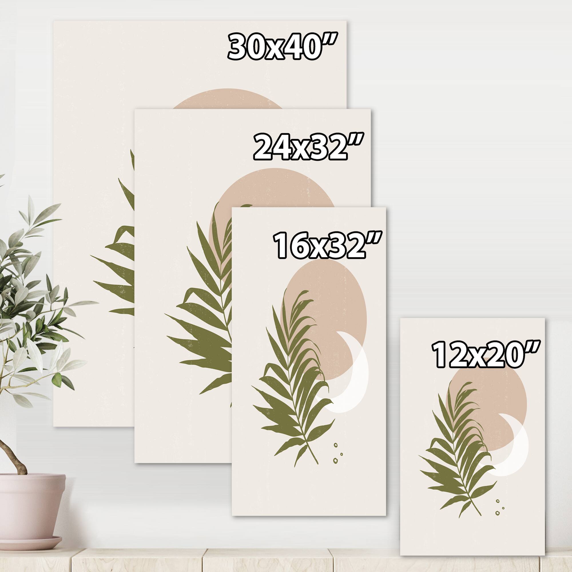 Designart - Abstract Sun and Moon With Green Leaf II