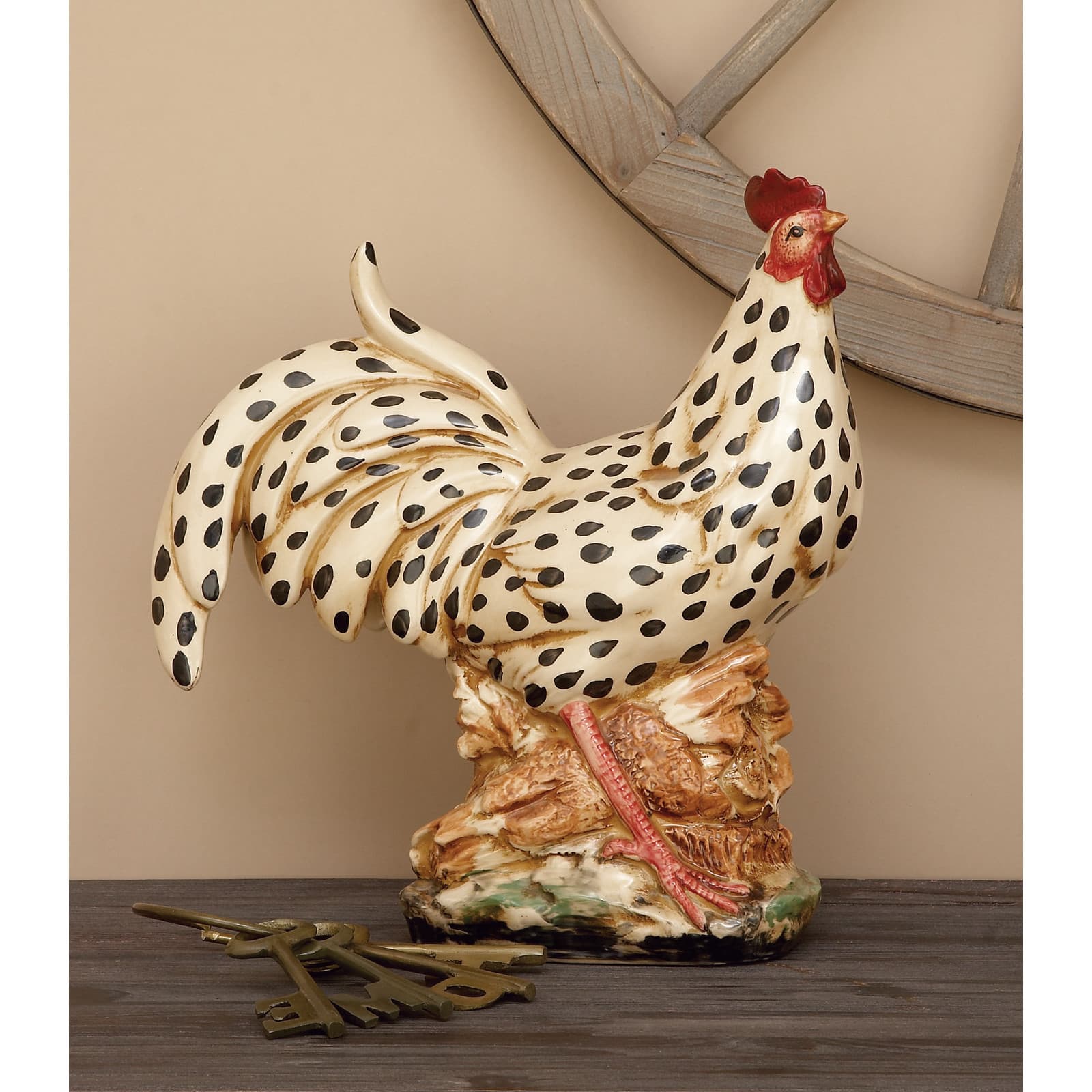 14&#x22; Beige Ceramic Farmhouse Rooster Garden Sculpture