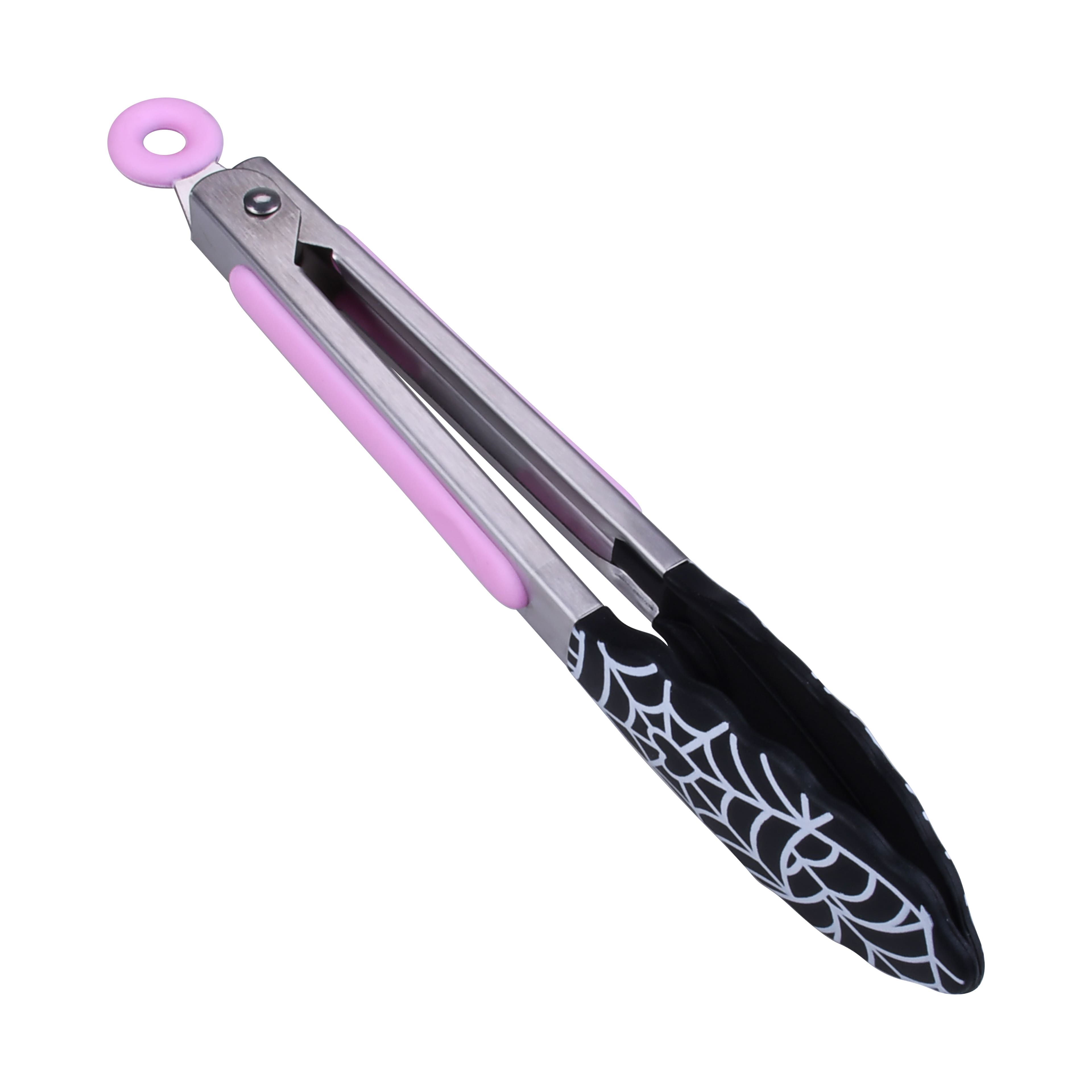 Mini Pink &#x26; Black Spiderweb Silicone Tongs by Makery&#x2122;