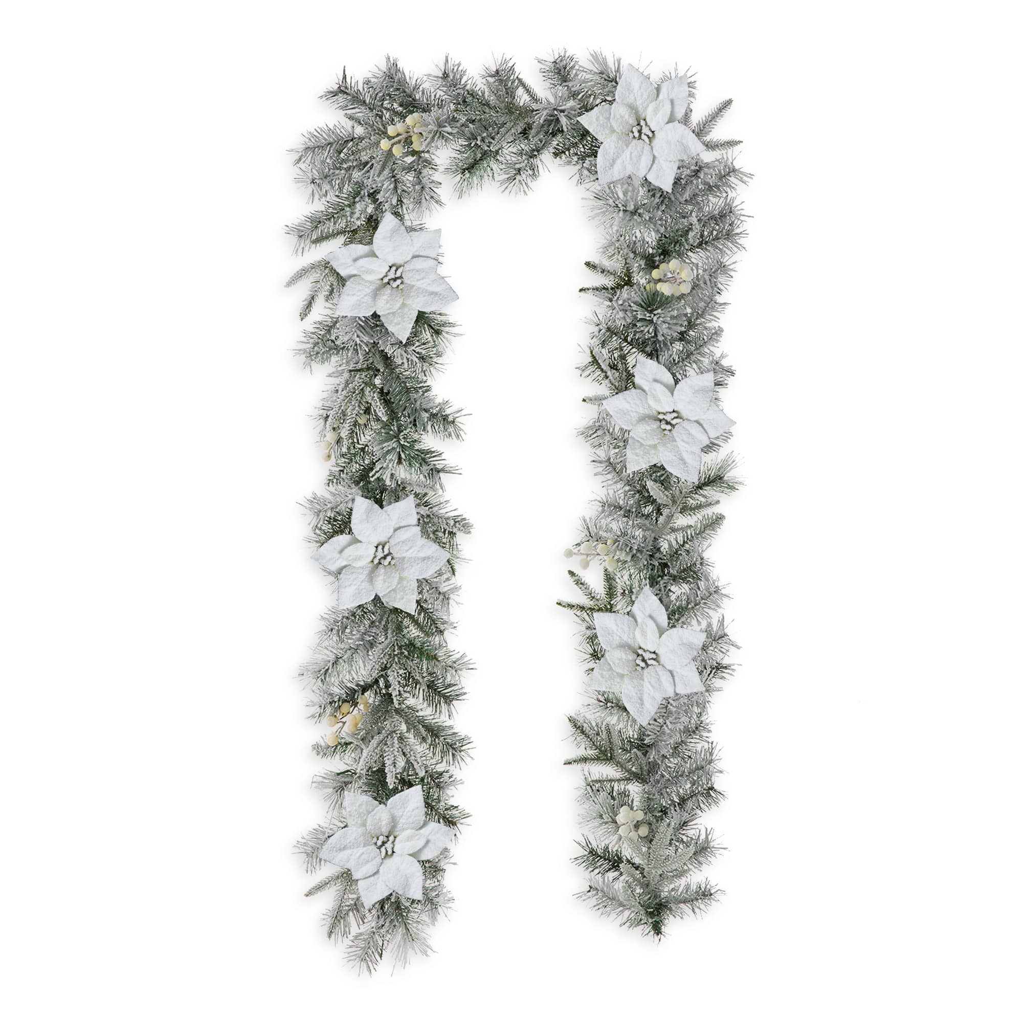 Glitzhome® 9ft. Pre-Lit Snow Flocked Greenery Pine Poinsettia Christmas Garland