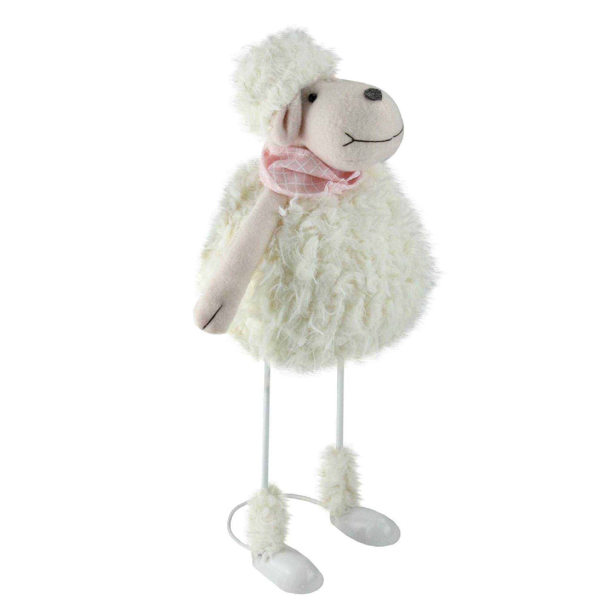 16" Shaking Faux Fur Sheep with Pink Bandanna Easter Figure