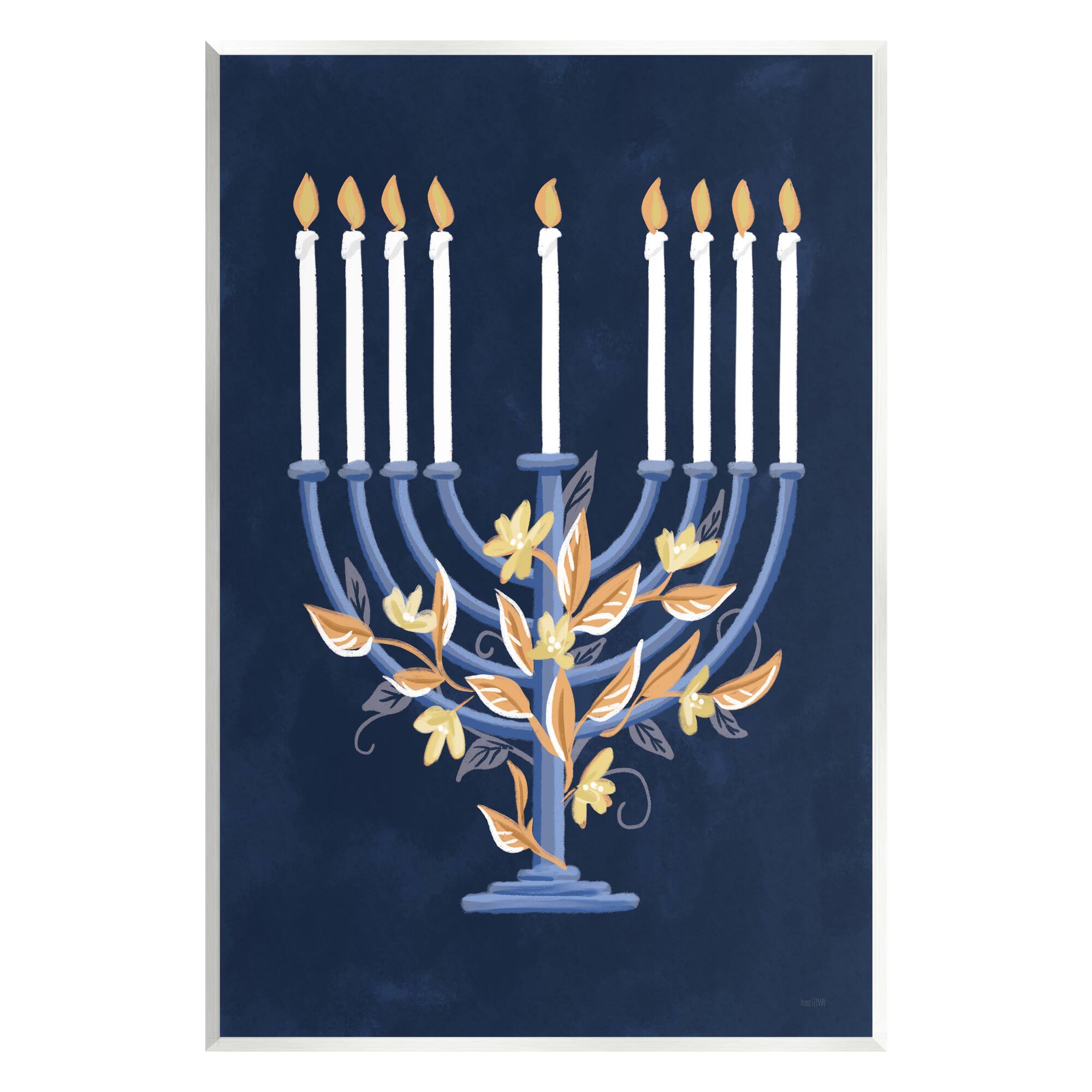 Stupell Industries Traditional Floral Hanukkah Menorah Wall Plaque Art