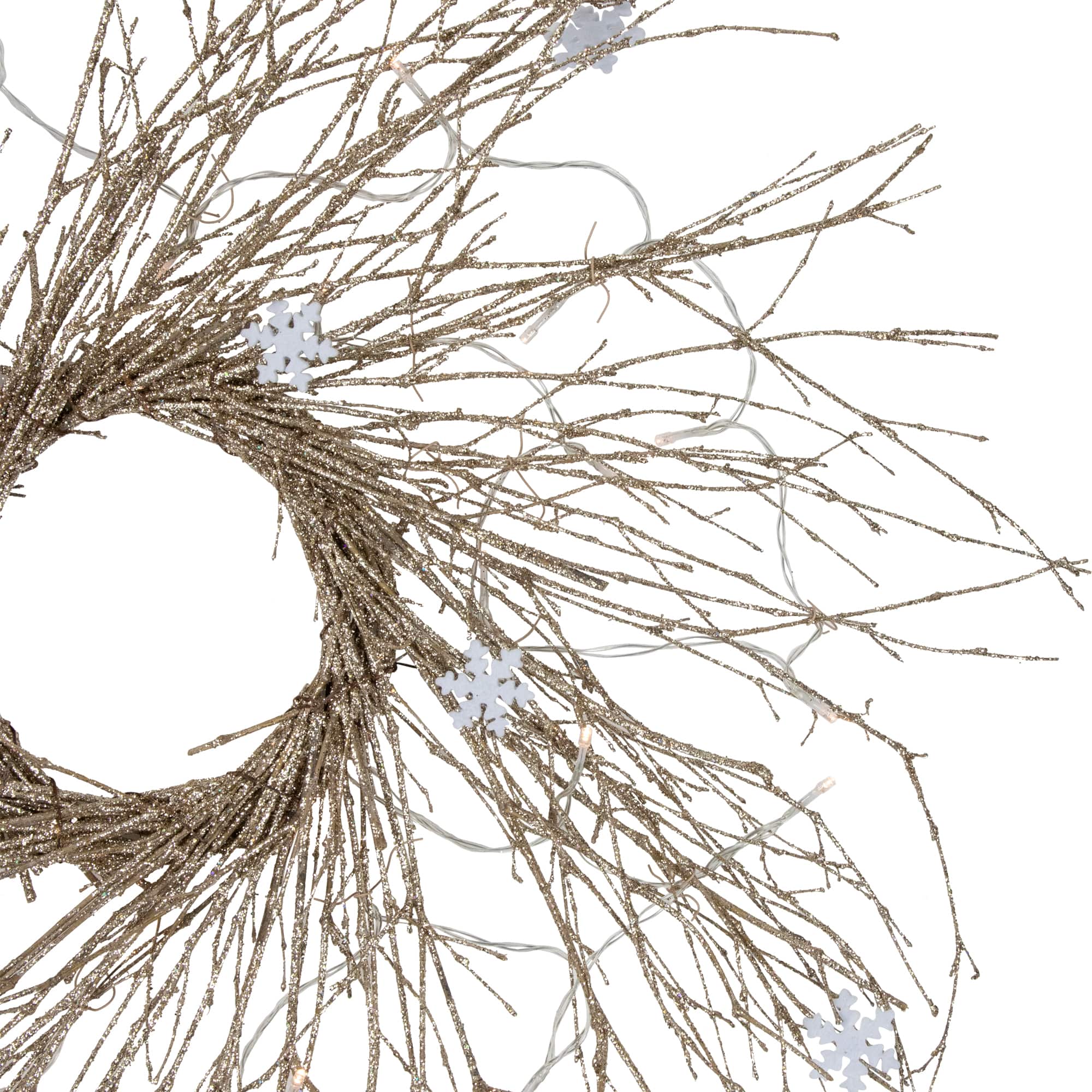 42" Pre-lit LED Champagne Gold Glittered Twig Artificial Christmas Wreath