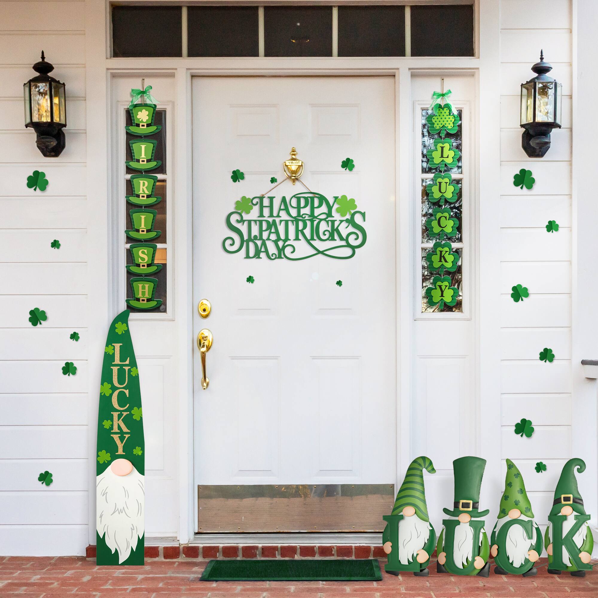 Glitzhome&#xAE; 42&#x22; St. Patrick&#x27;s Wooden Gonme Porch Decor