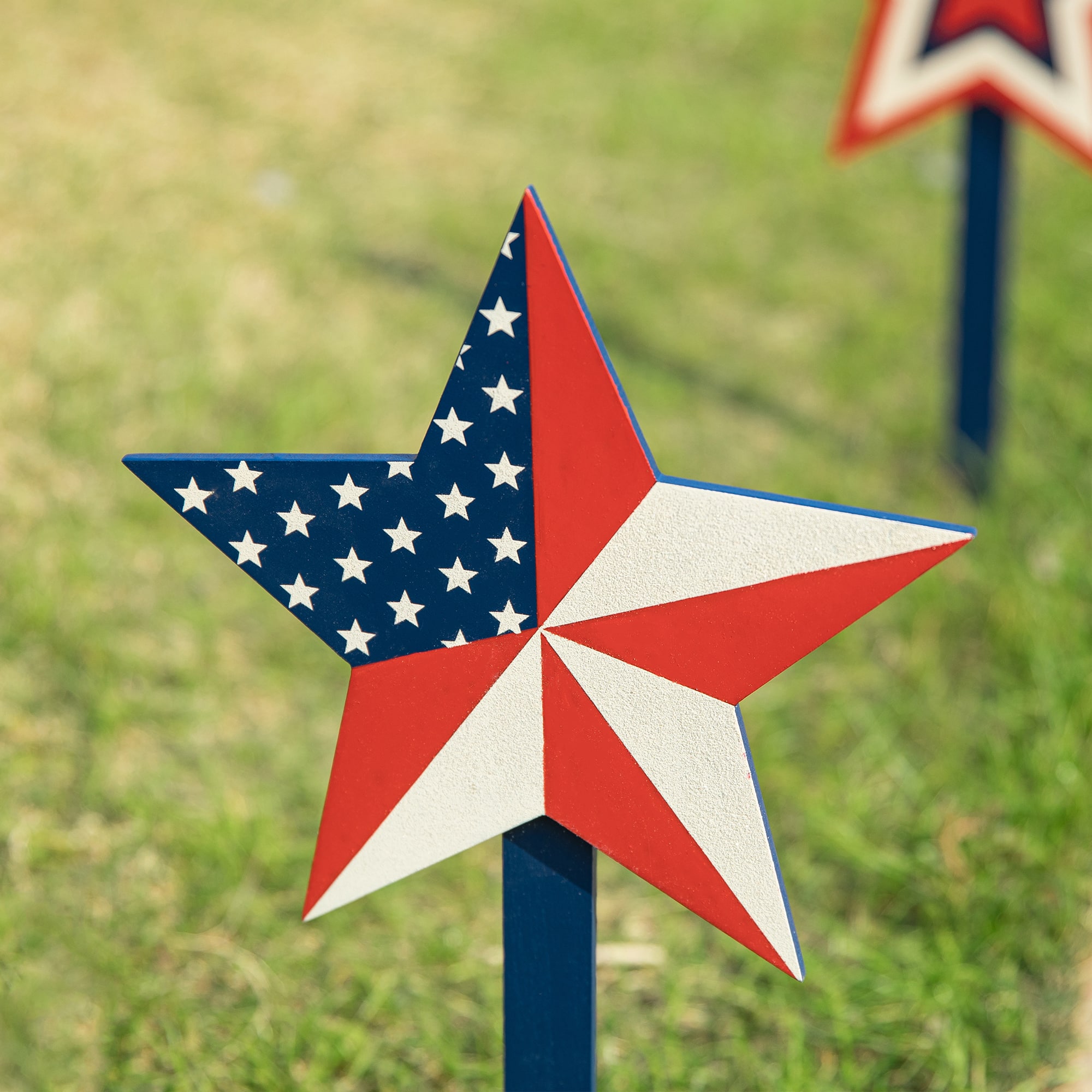 Glitzhome® Wood Patriotic Star Yard Stakes, 3ct.
