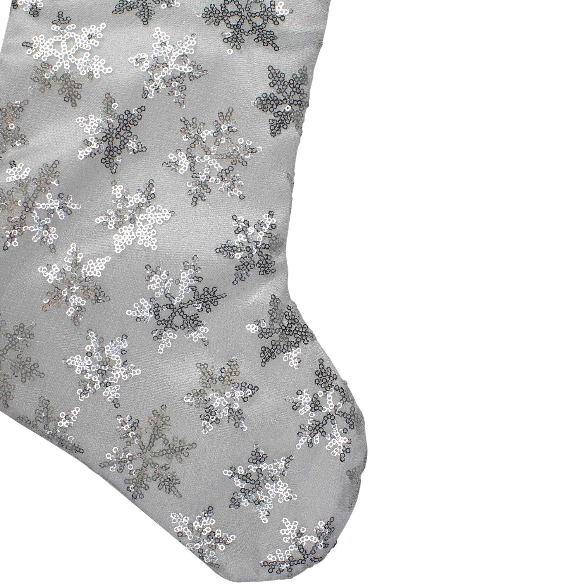 20.5" Sequin Snowflake Stocking With White Faux Fur Cuff