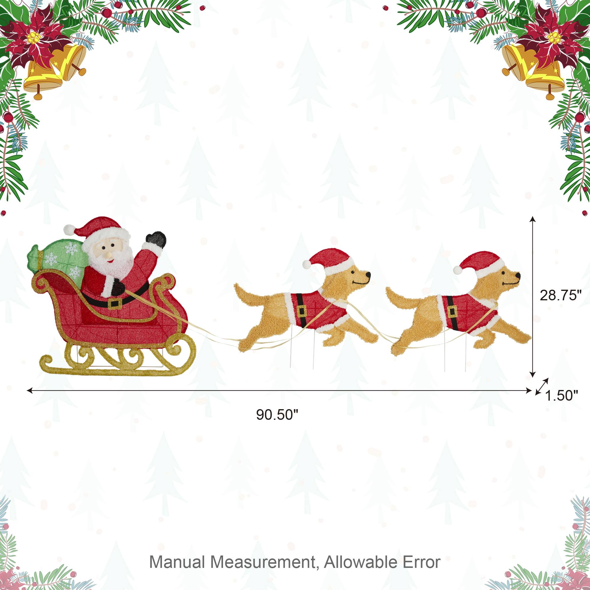 Glitzhome&#xAE; 90.5&#x22;L Lighted Christmas 2D Fabric Dog with Santa Sleigh Outdoor Decor