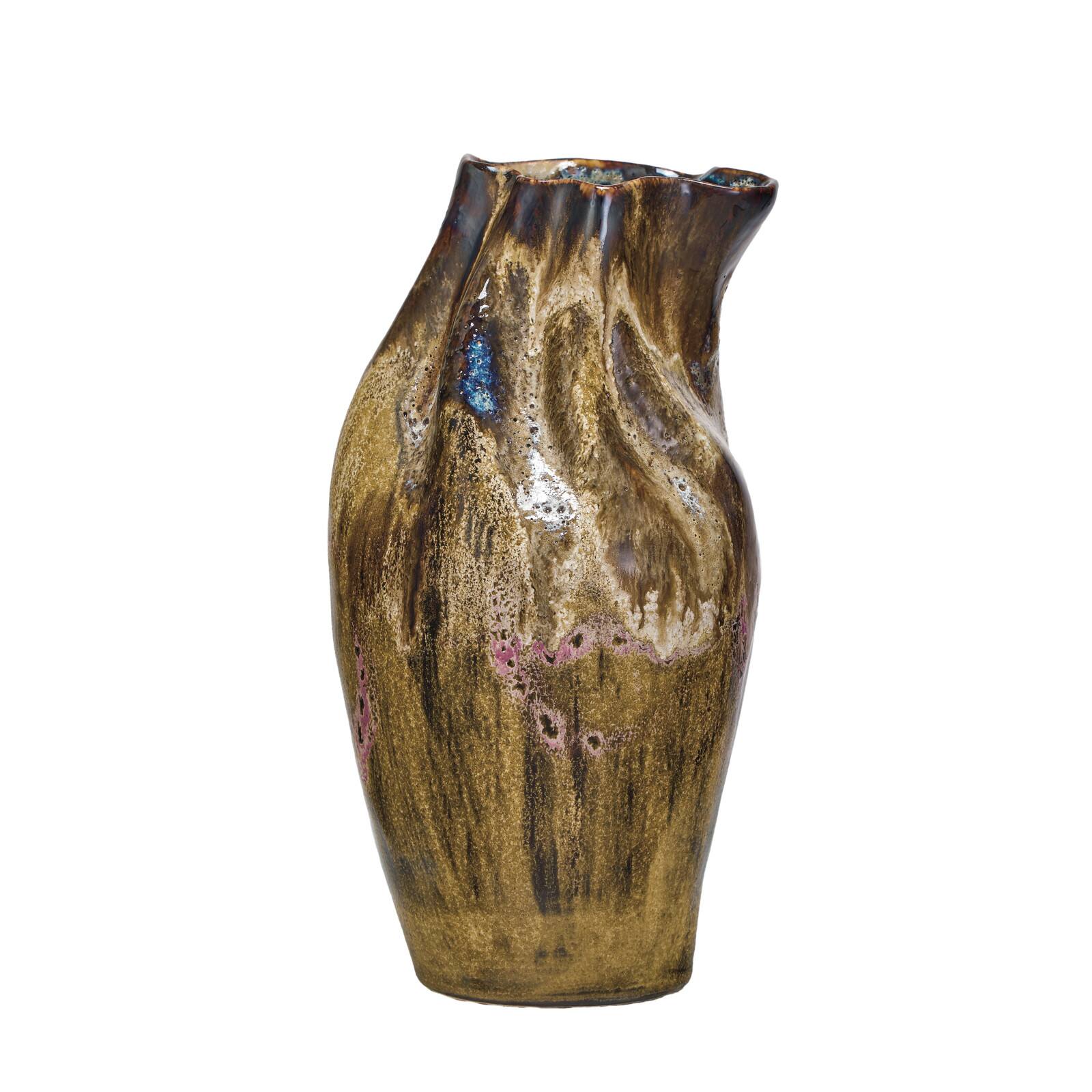 Hello Honey&#xAE; 10.5&#x22; Multicolor Hand-Painted Stoneware Organic Vase with Reactive Glaze