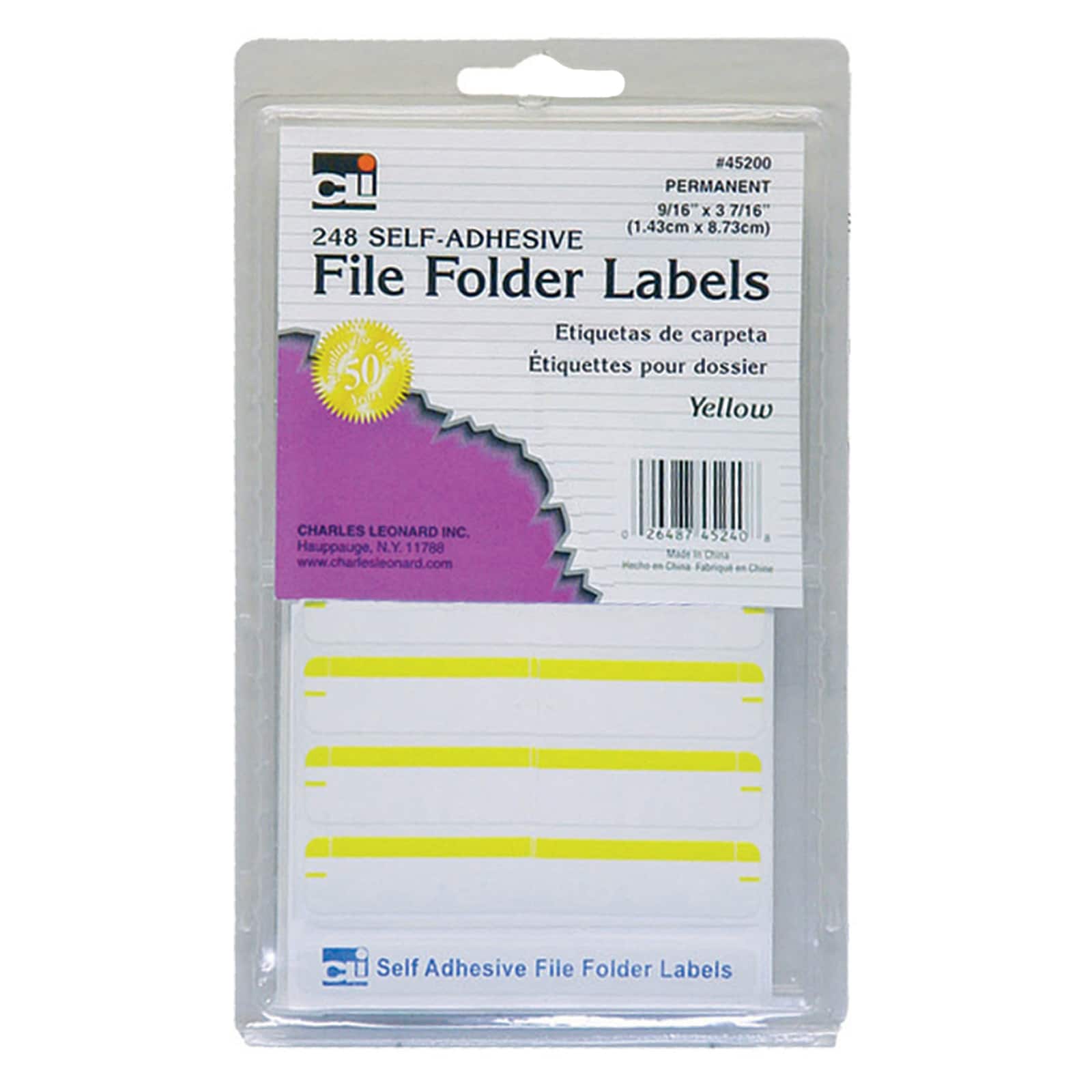 Charles Leonard Yellow File Folder Labels, 12 Packs of 248