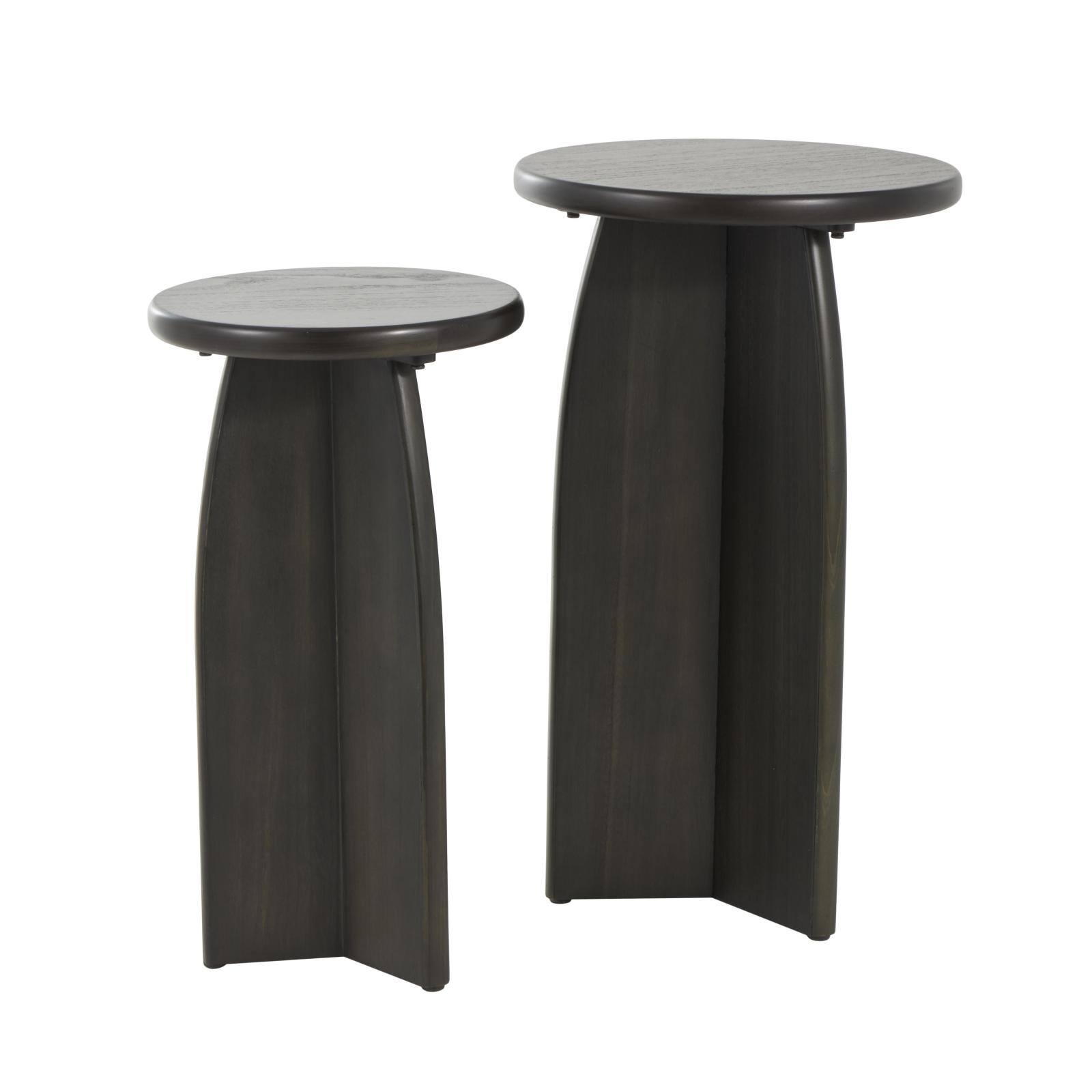 Black Wood Pedestal Side Table Set