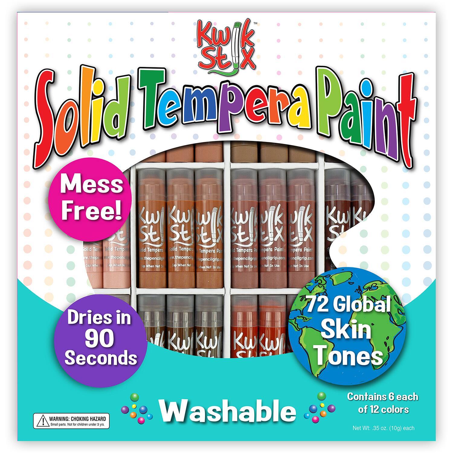 The Pencil Grip Kwik Stix 72 Piece Global Skin Tones Washable Tempera Paint Class Pack