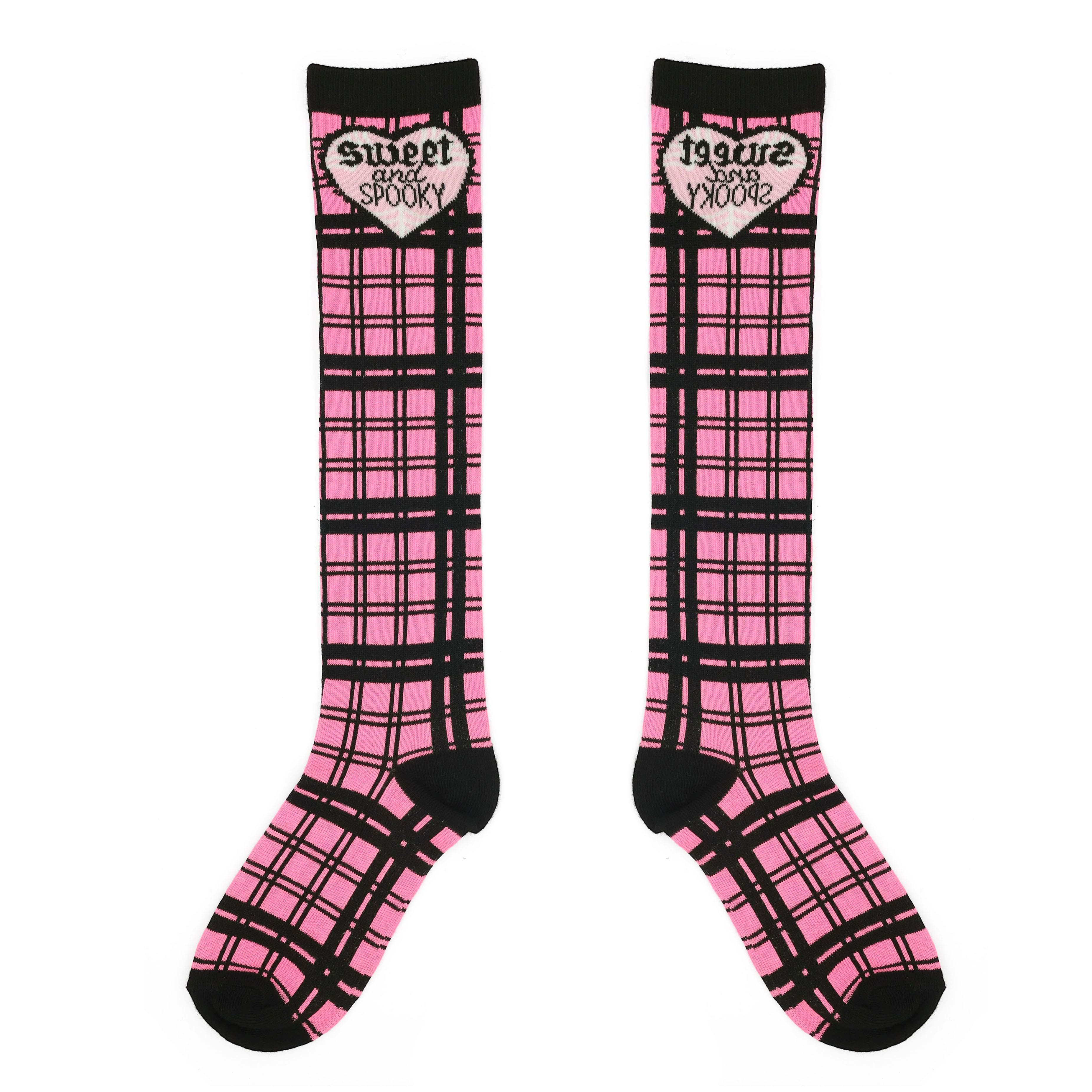 Sweet &#x26; Spooky Pink Plaid Knee High Socks by Celebrate It&#x2122;