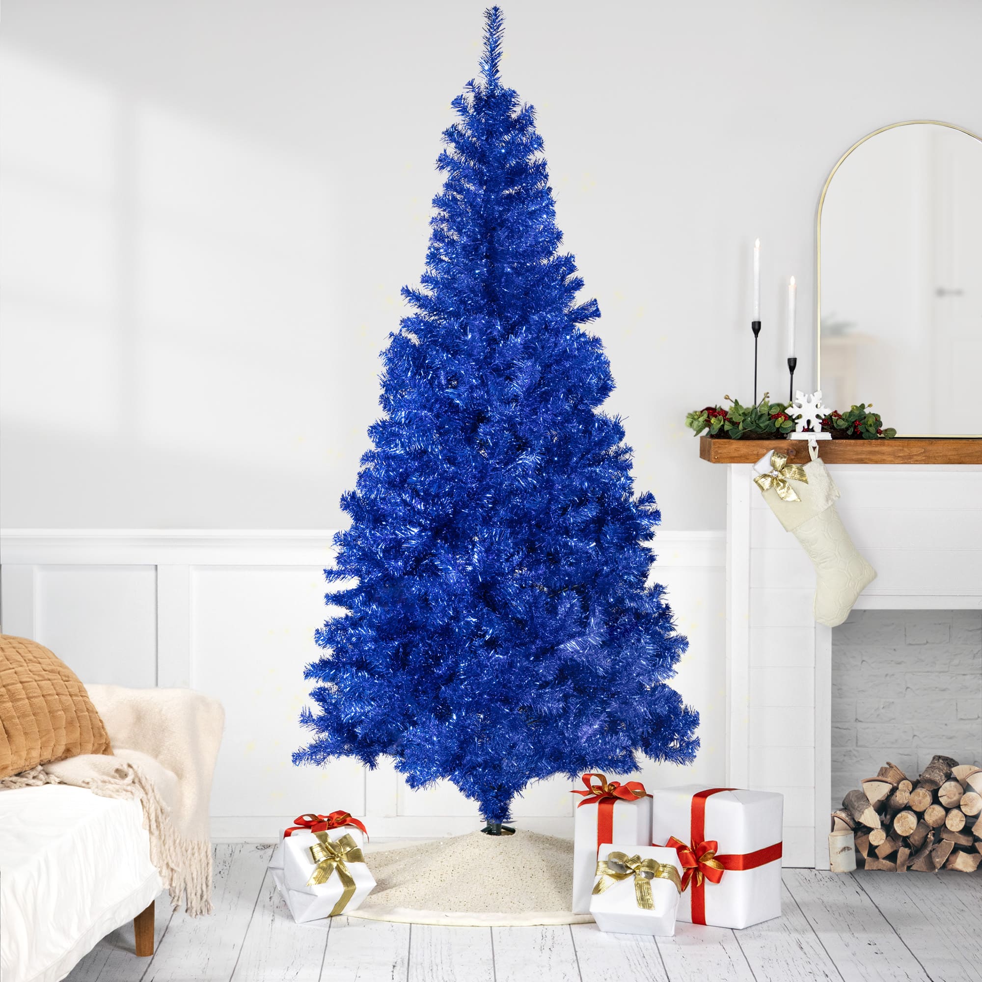 Artificial Tinsel Christmas Tree - 7' - Blue - Unlit