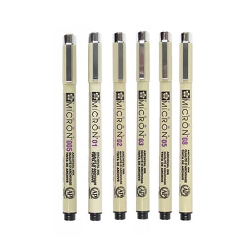 Pigma Micron Pen Set Of 6 Black-in Sizes 005 (.20Mm), 01 (.25Mm
