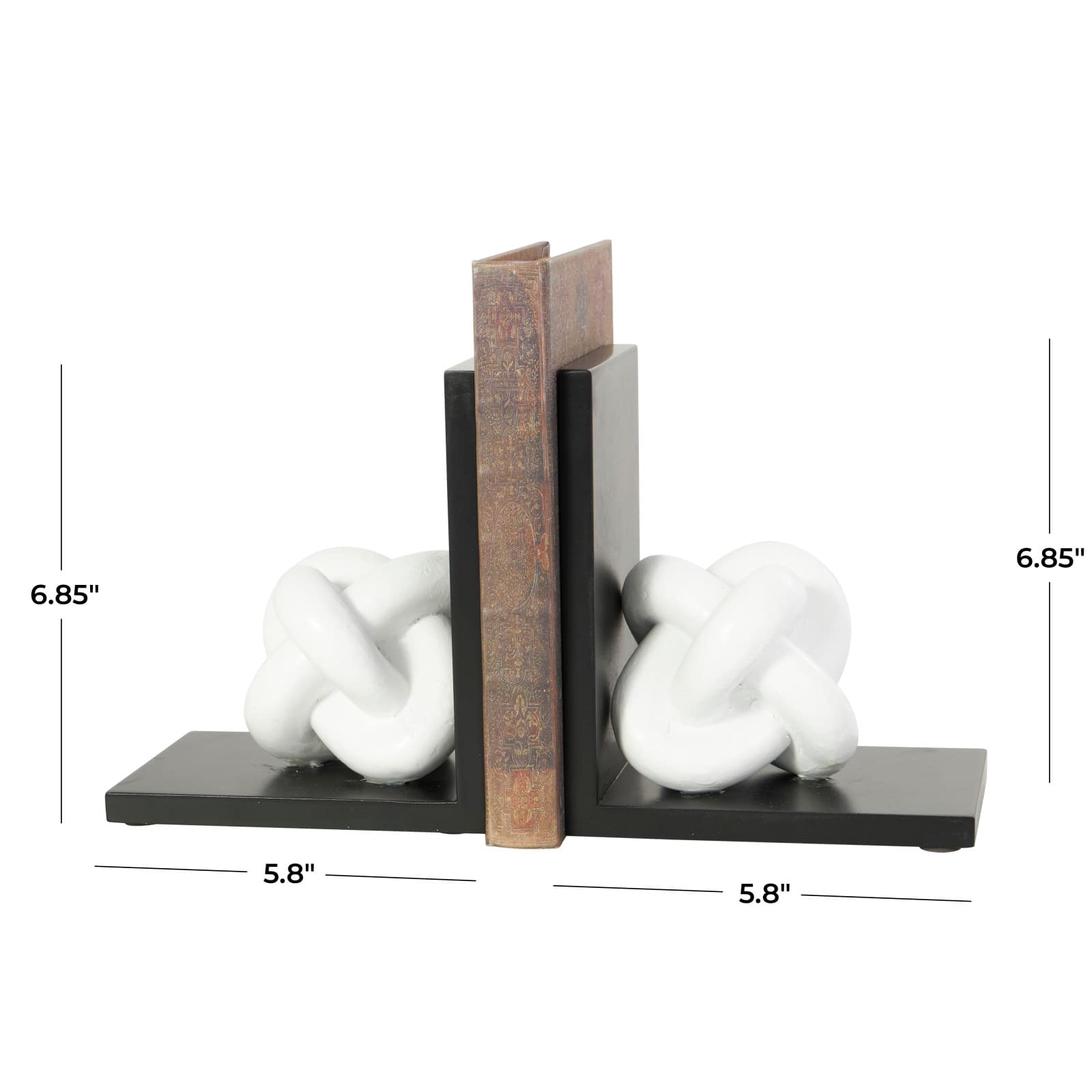 7" White MDF Knot Bookends with Black Stands Set