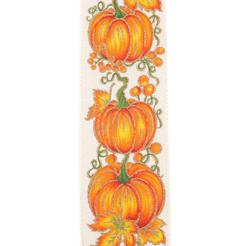 Reliant 2.5&#x22; x 10yd. Faux Linen Wired Pumpkin Row Ribbon