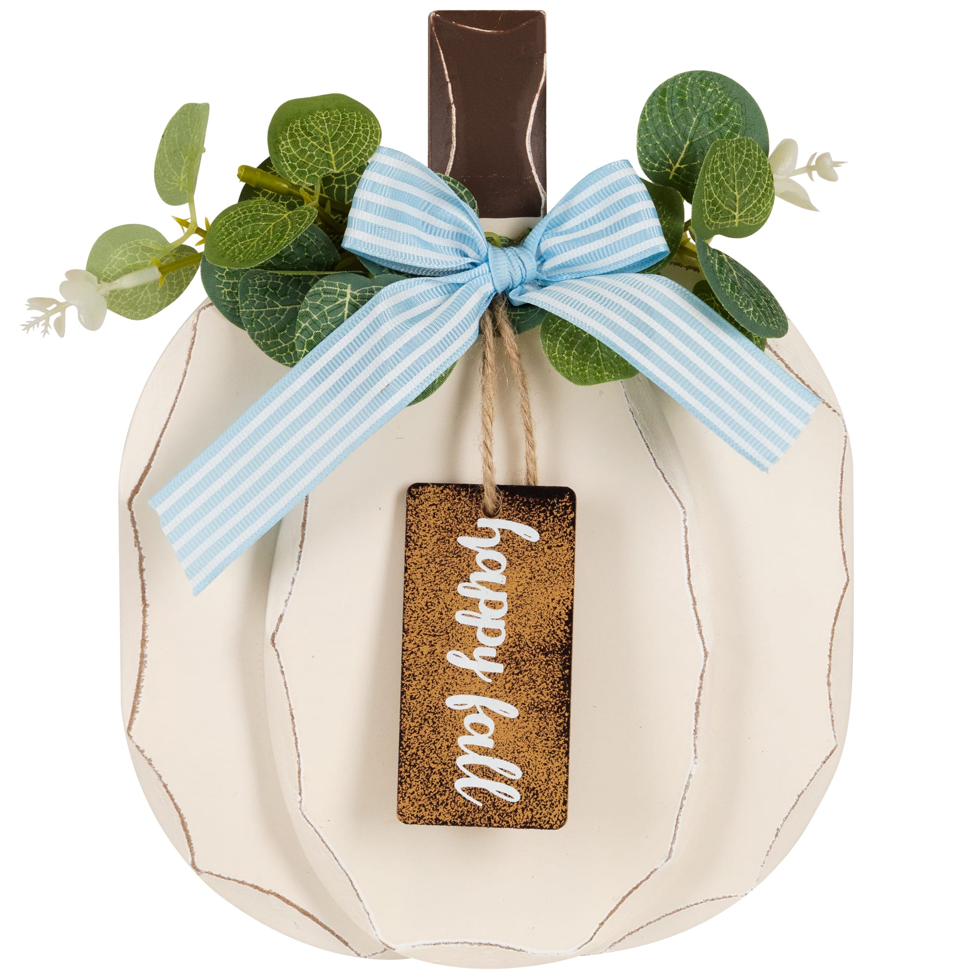 9" Beige Happy Fall Wooden Pumpkin Fall Harvest Decoration