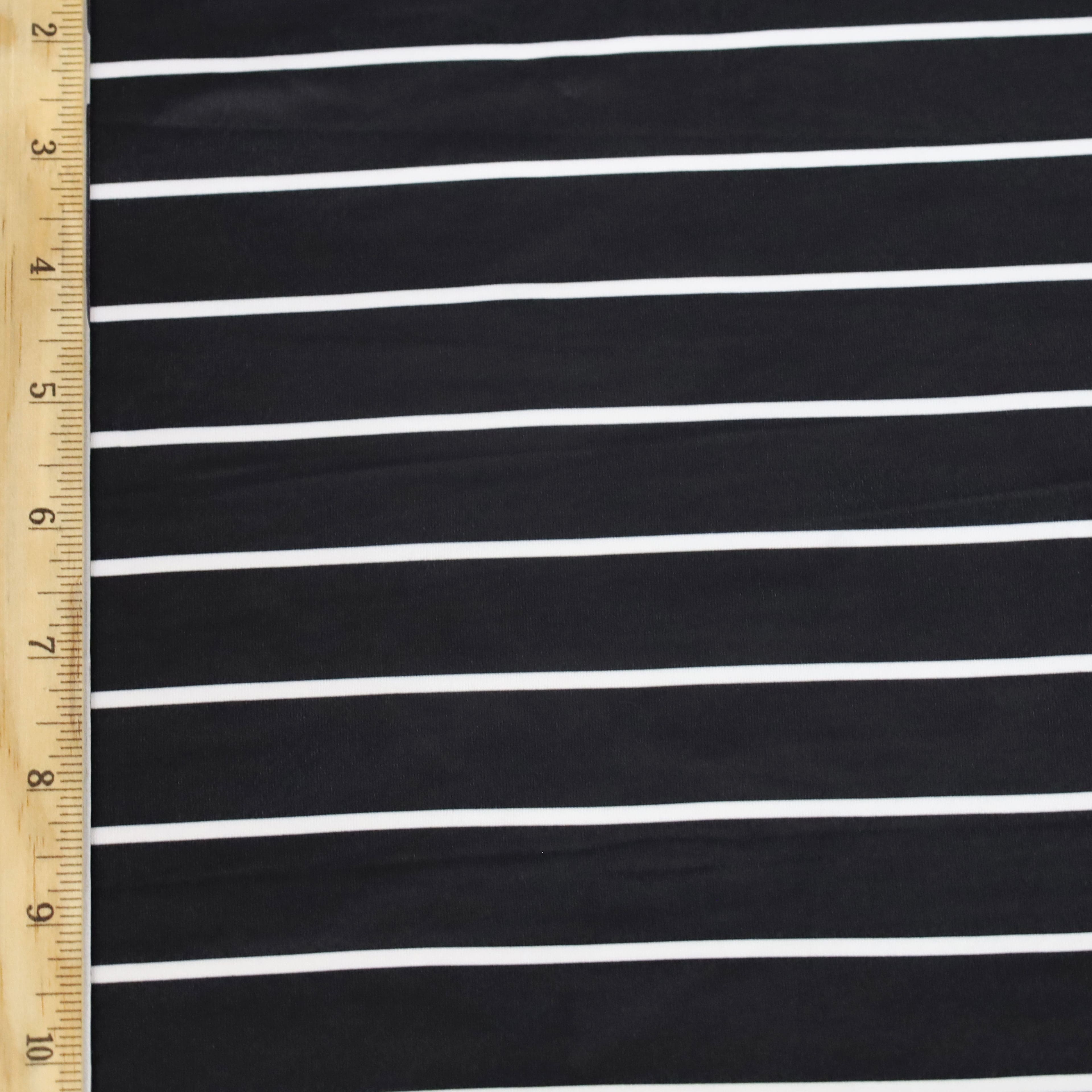 Fabric Merchants White Stripes on Black Double Brushed 4-Way Stretch Fabric