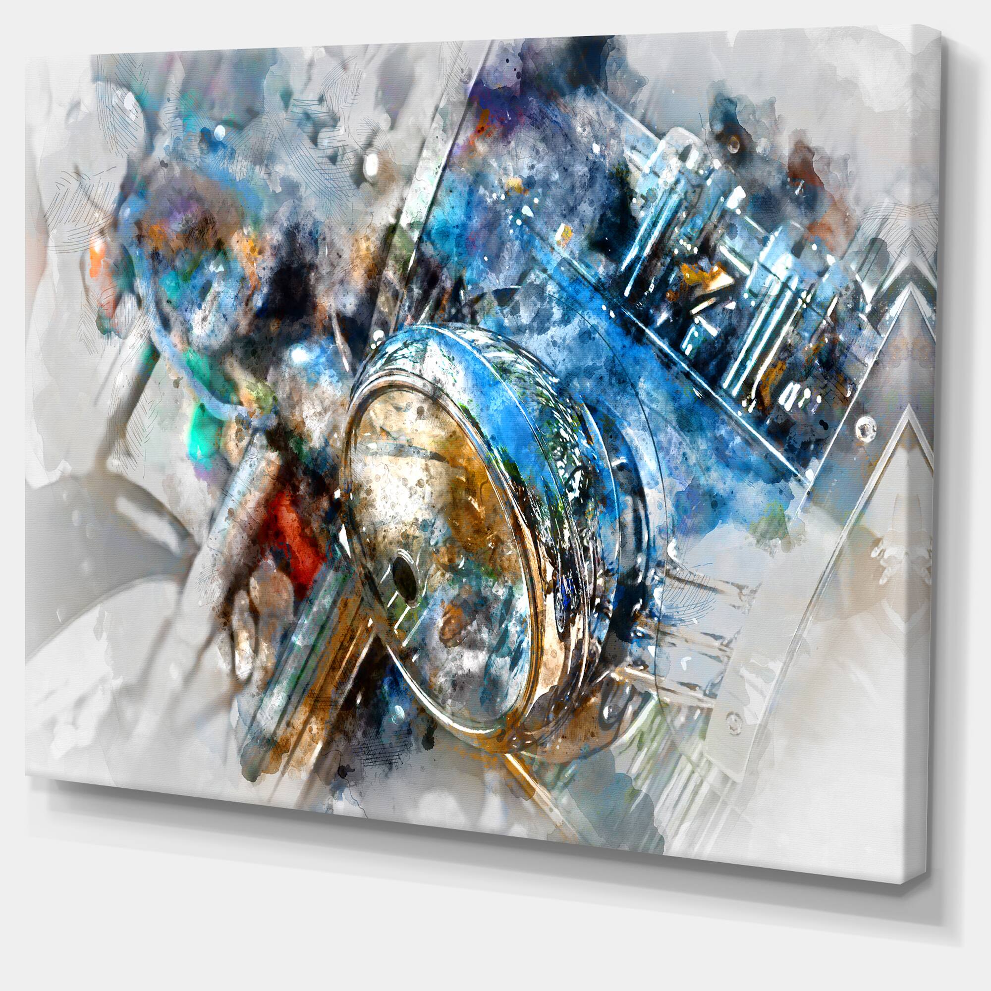 Designart - Motorcycle Headlight Watercolor - Contemporary Canvas Art Print