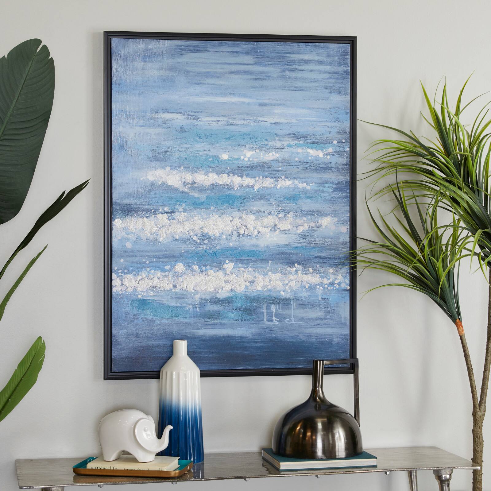 Blue Wood Modern Framed Wall Art 39&#x22; x 30&#x22;