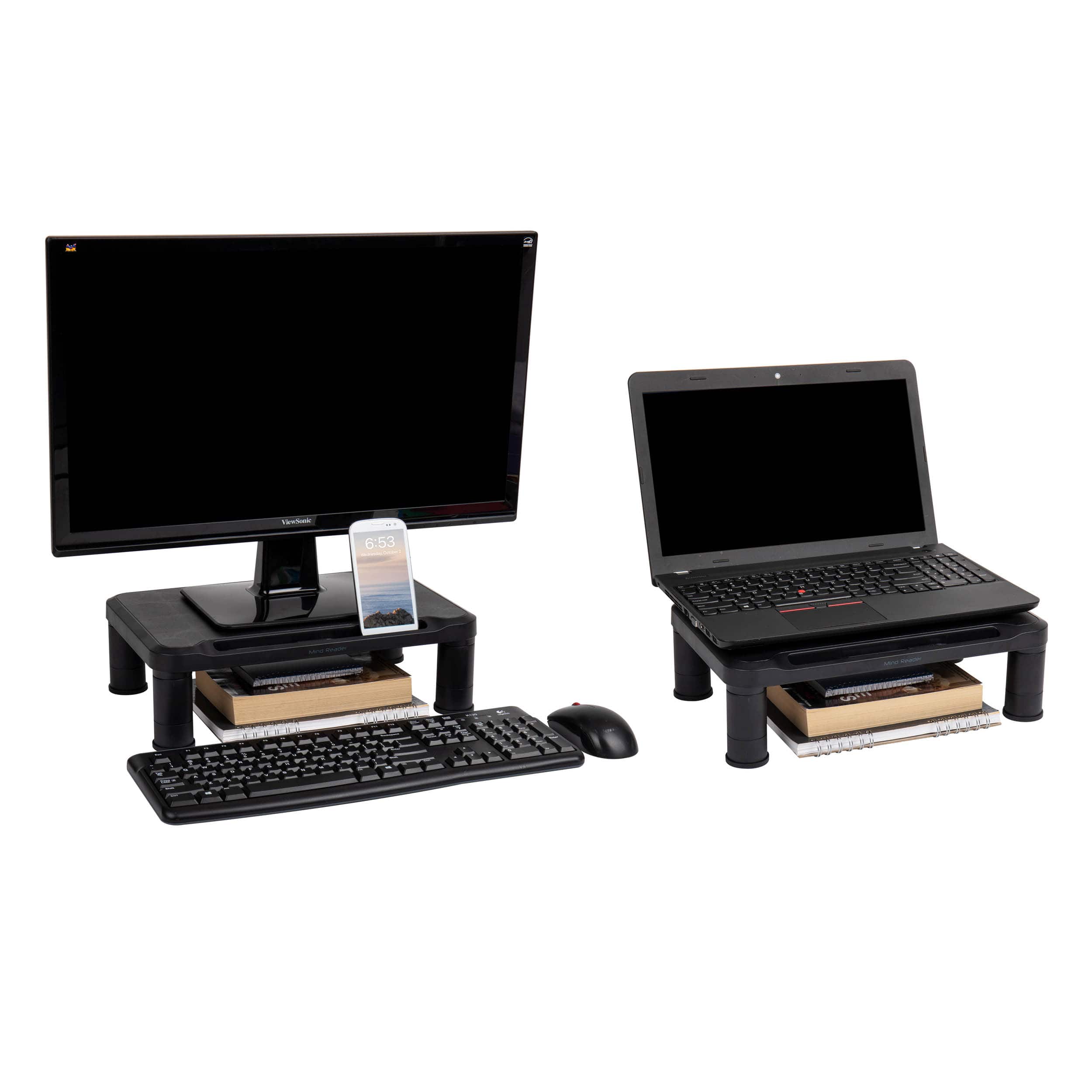 Mind Reader Black Small Plastic Monitor Riser Stand Set