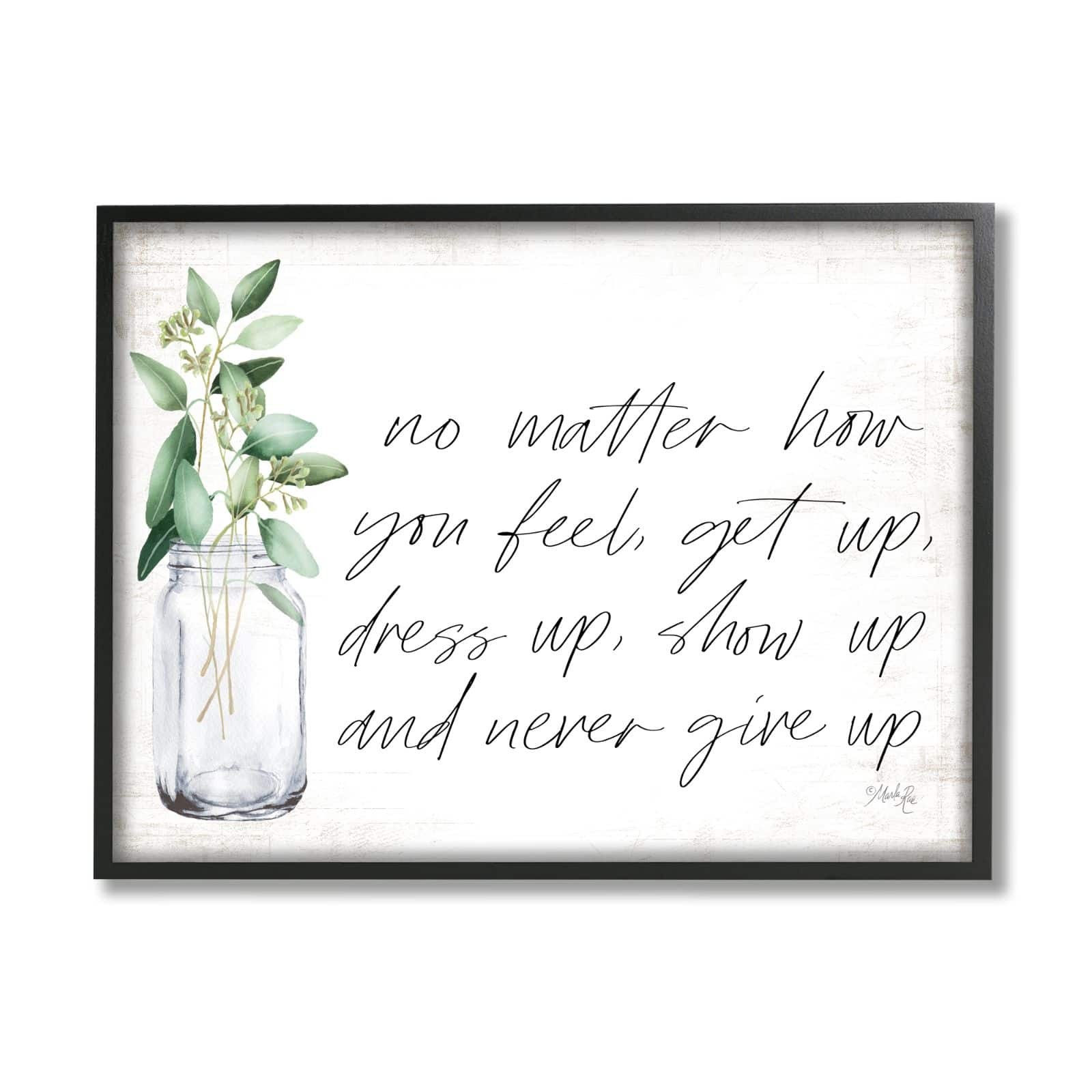 Stupell Industries No Matter How You Feel Never Give Up Inspirational Plants in Mason Jar Framed Wall Art