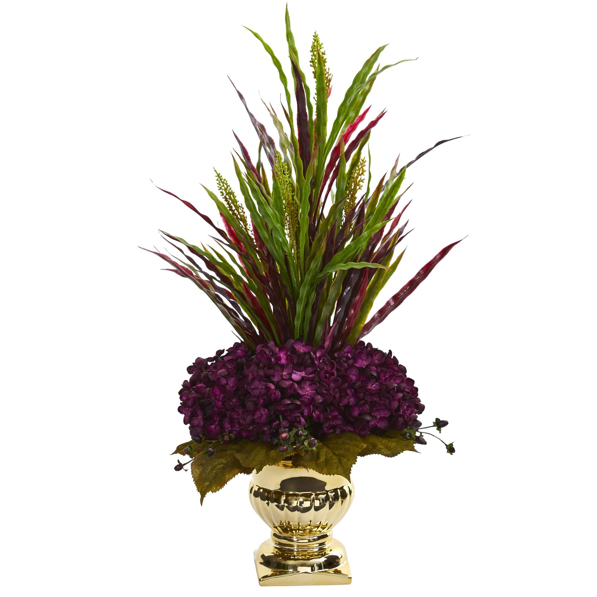 2ft. Purple Grass &#x26; Hydrangea Arrangement in Gold Urn