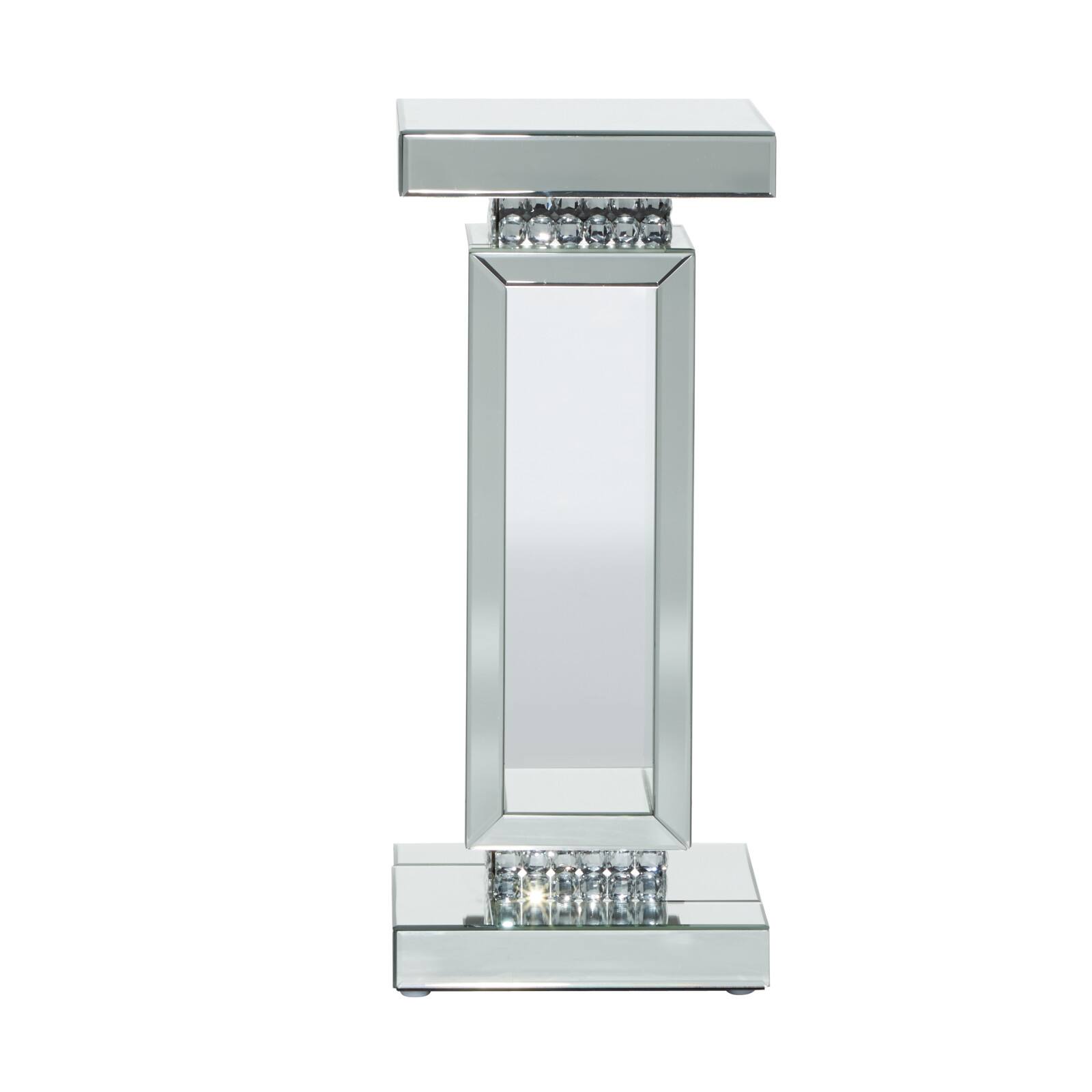 Silver MDF Wood Glam Pedestal Table, 12" x 12" x 28"